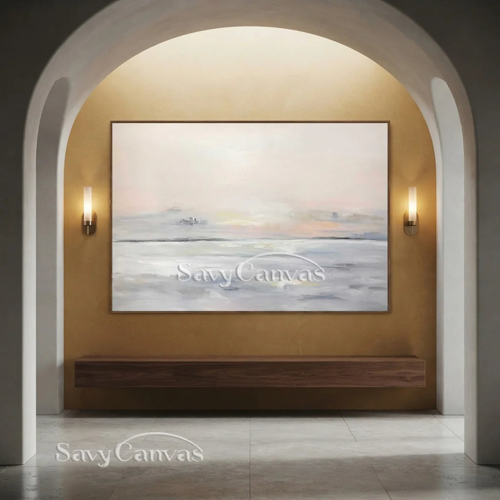 Pastel Seascape Oil Painting - Tranquil Ocean & Sky Wall Art #JJ 003