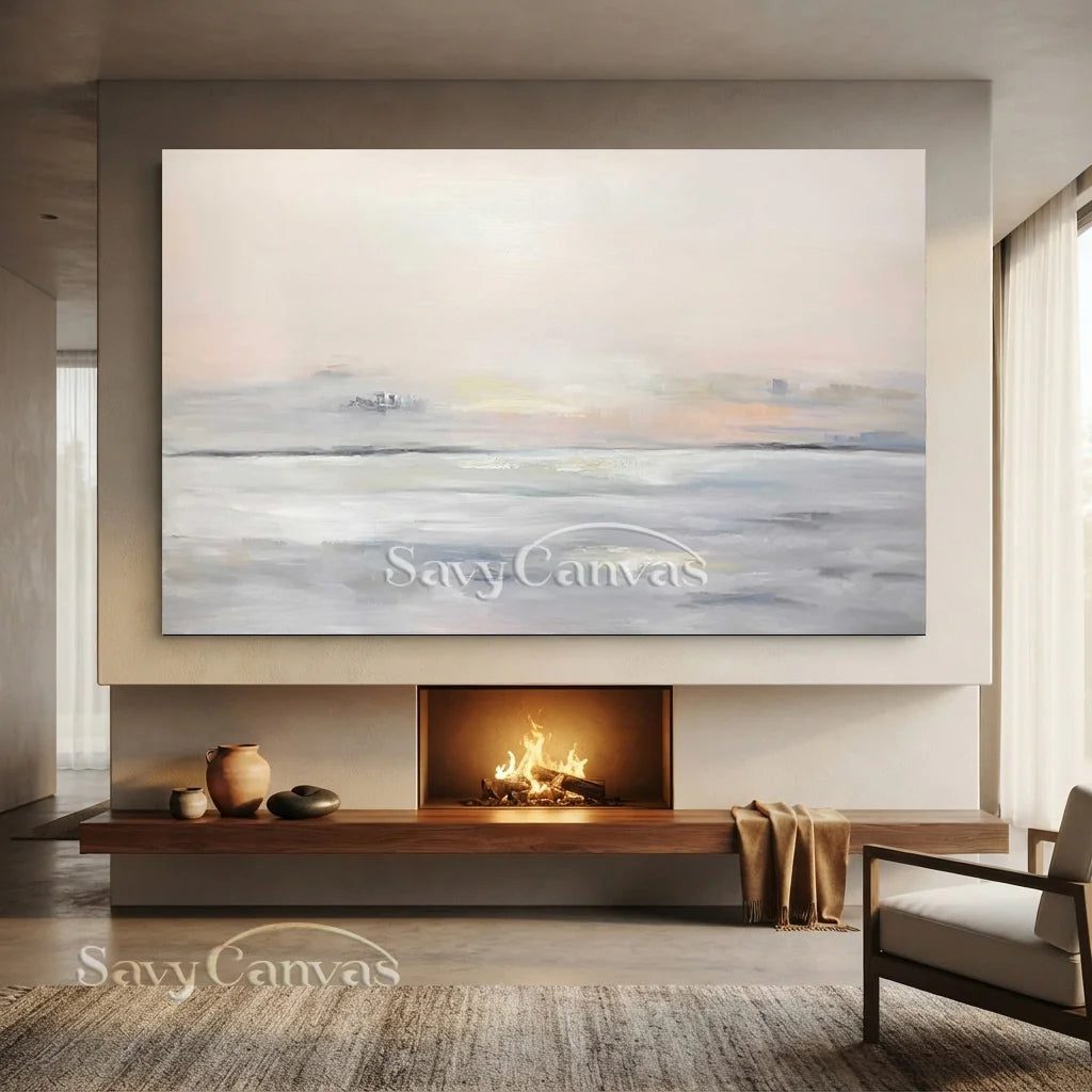 Pastel Seascape Oil Painting - Tranquil Ocean & Sky Wall Art #JJ 003