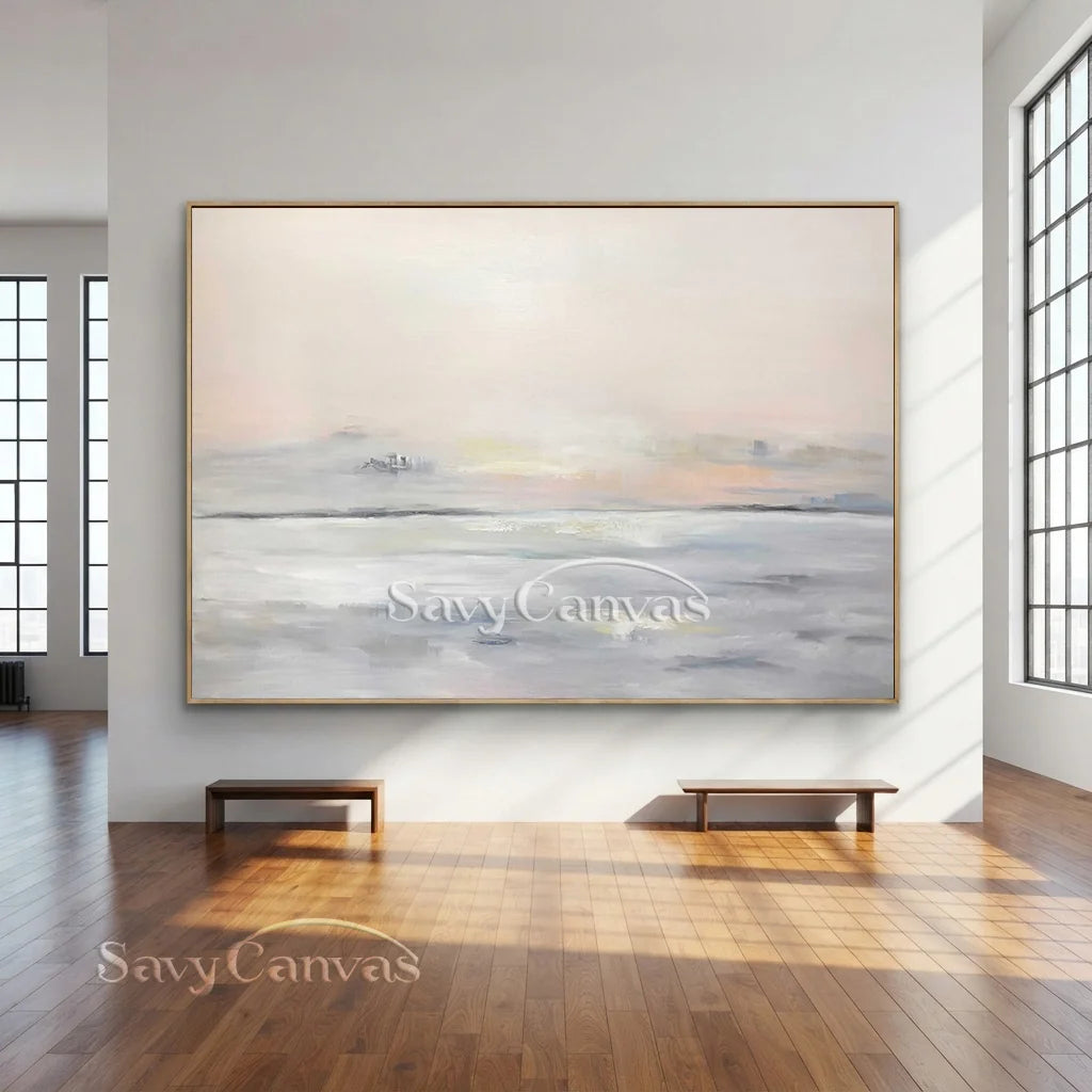 Pastel Seascape Oil Painting - Tranquil Ocean & Sky Wall Art #JJ 003