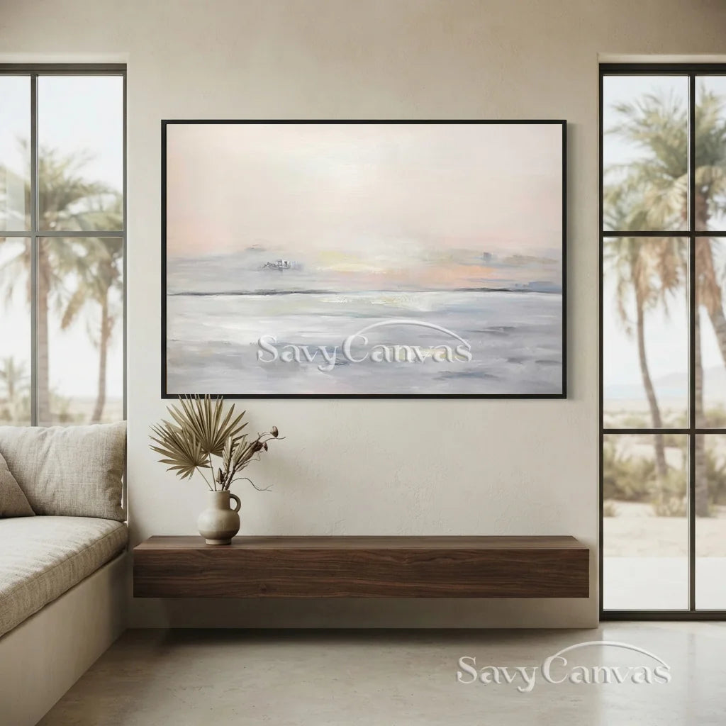 Pastel Seascape Oil Painting - Tranquil Ocean & Sky Wall Art #JJ 003