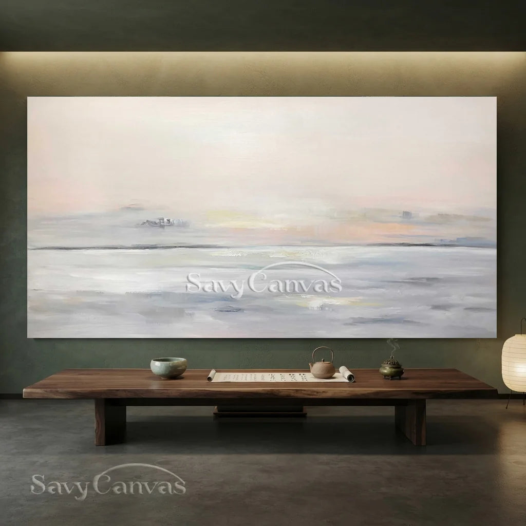 Pastel Seascape Oil Painting - Tranquil Ocean & Sky Wall Art #JJ 003