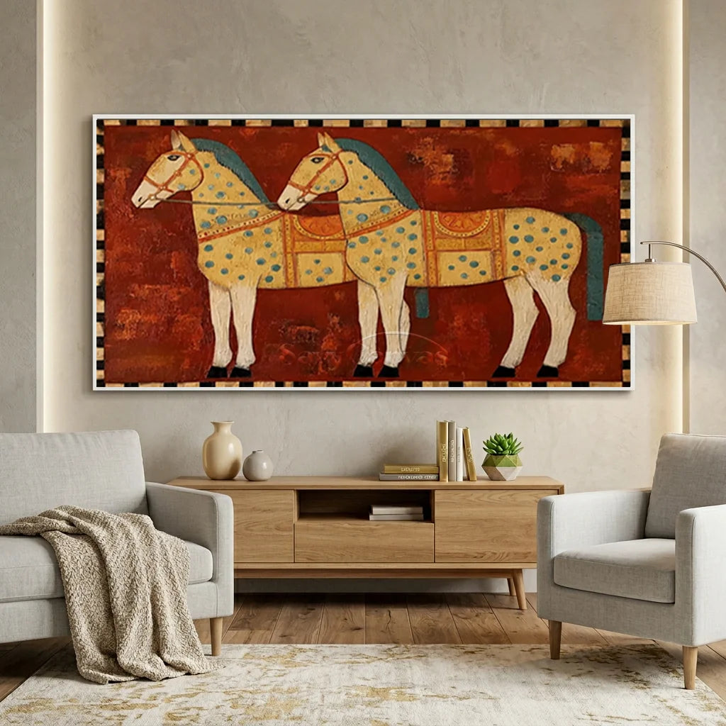 Handmade Expressionist Folk Art Patterned Horse Painting #SS 362