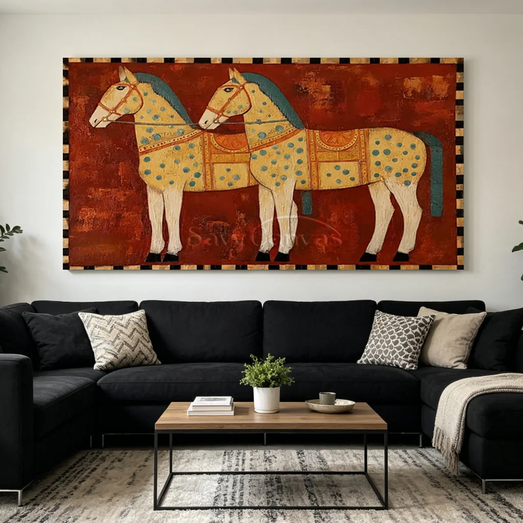 Handmade Expressionist Folk Art Patterned Horse Painting #SS 362