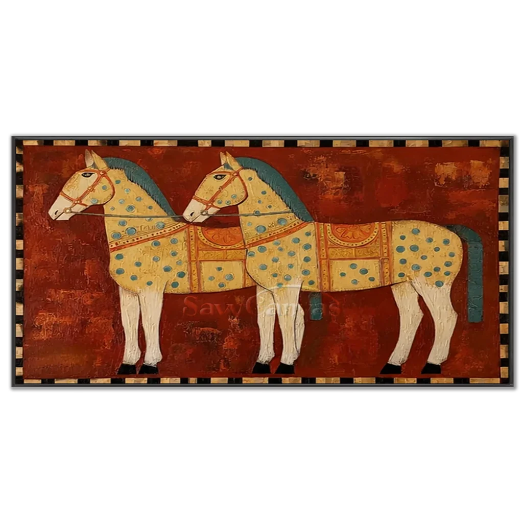 Handmade Expressionist Folk Art Patterned Horse Painting #SS 362