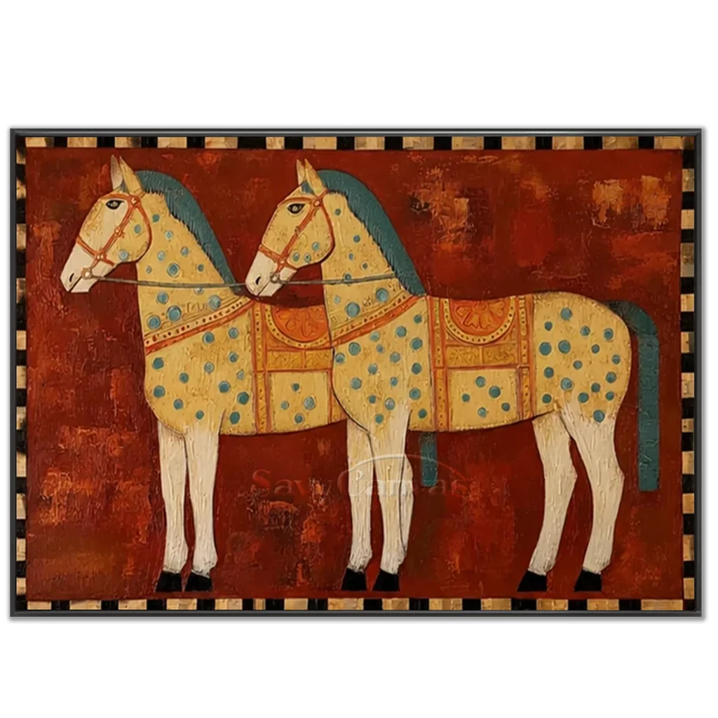 Handmade Expressionist Folk Art Patterned Horse Painting #SS 362
