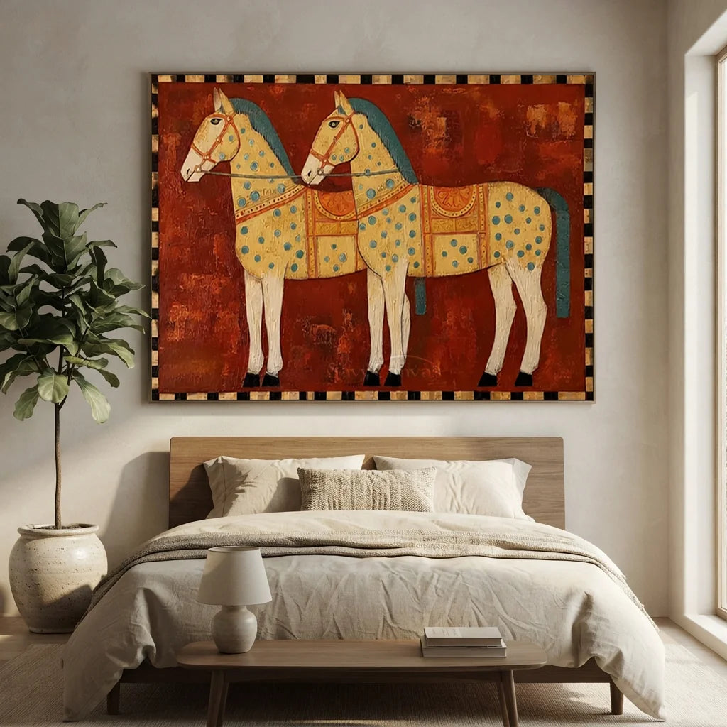 Handmade Expressionist Folk Art Patterned Horse Painting #SS 362
