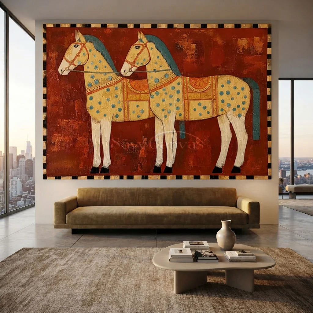 Handmade Expressionist Folk Art Patterned Horse Painting #SS 362