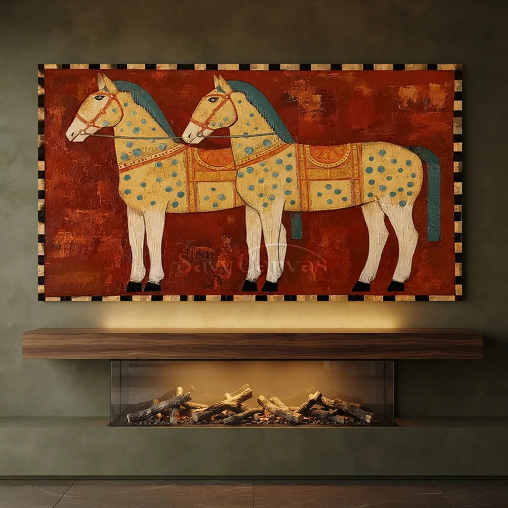 Handmade Expressionist Folk Art Patterned Horse Painting #SS 362