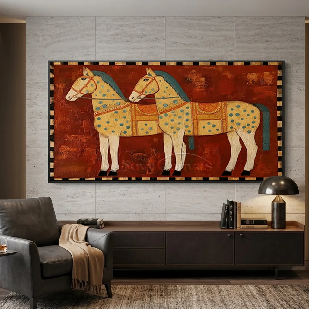 Handmade Expressionist Folk Art Patterned Horse Painting #SS 362