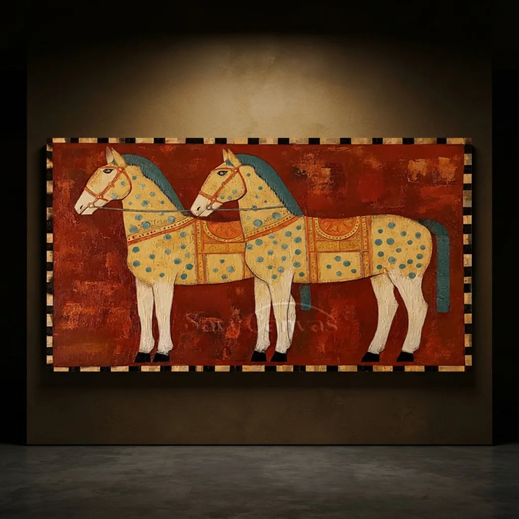 Handmade Expressionist Folk Art Patterned Horse Painting #SS 362