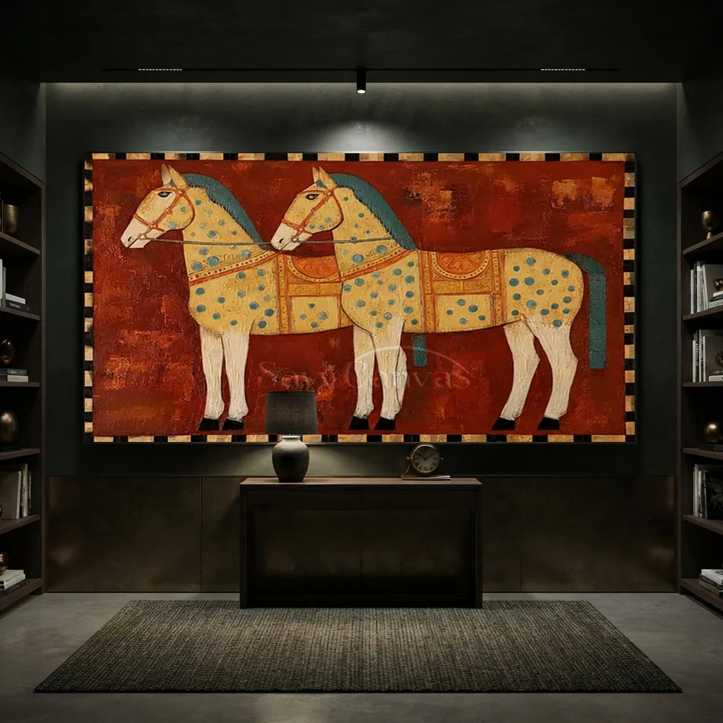 Handmade Expressionist Folk Art Patterned Horse Painting #SS 362