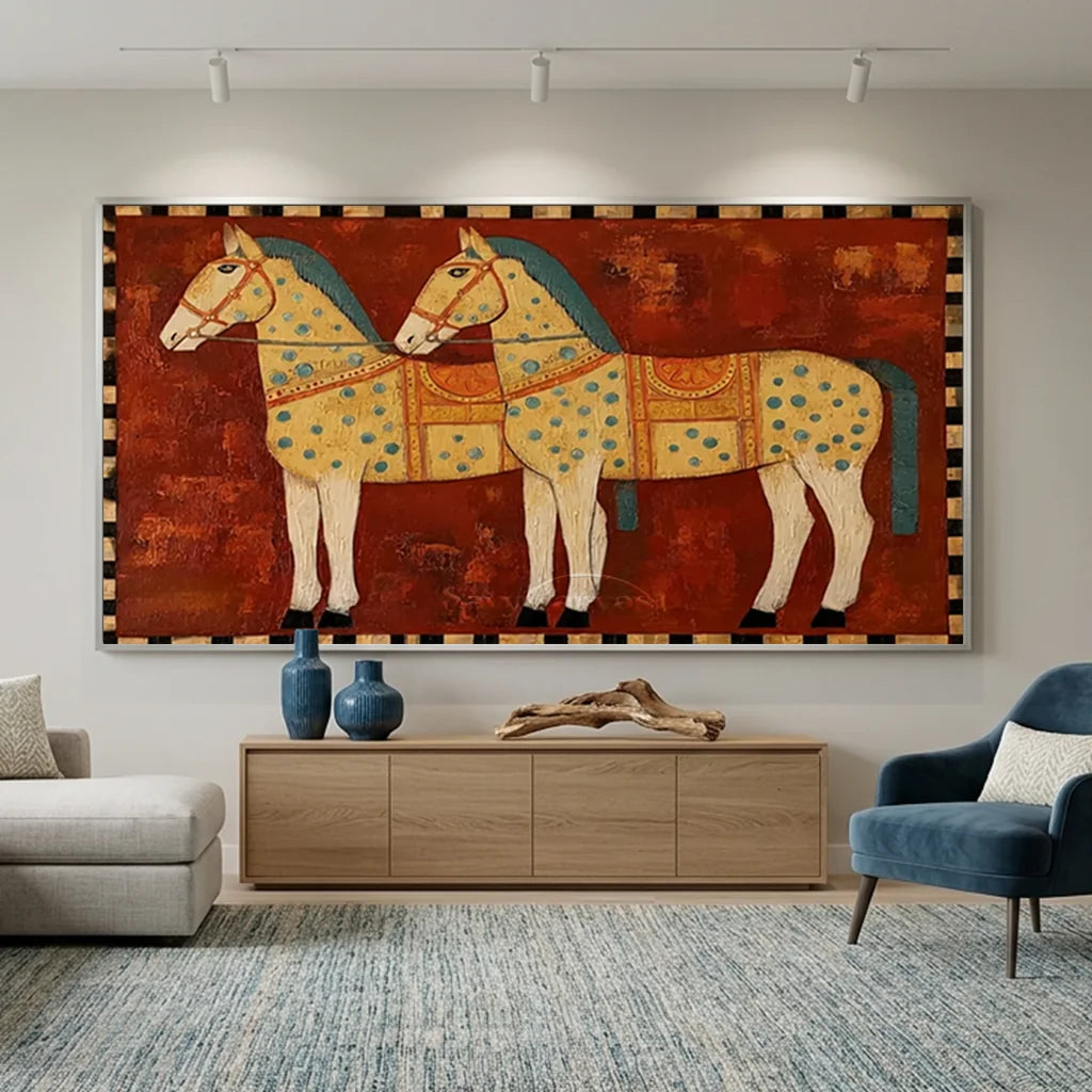 Handmade Expressionist Folk Art Patterned Horse Painting #SS 362