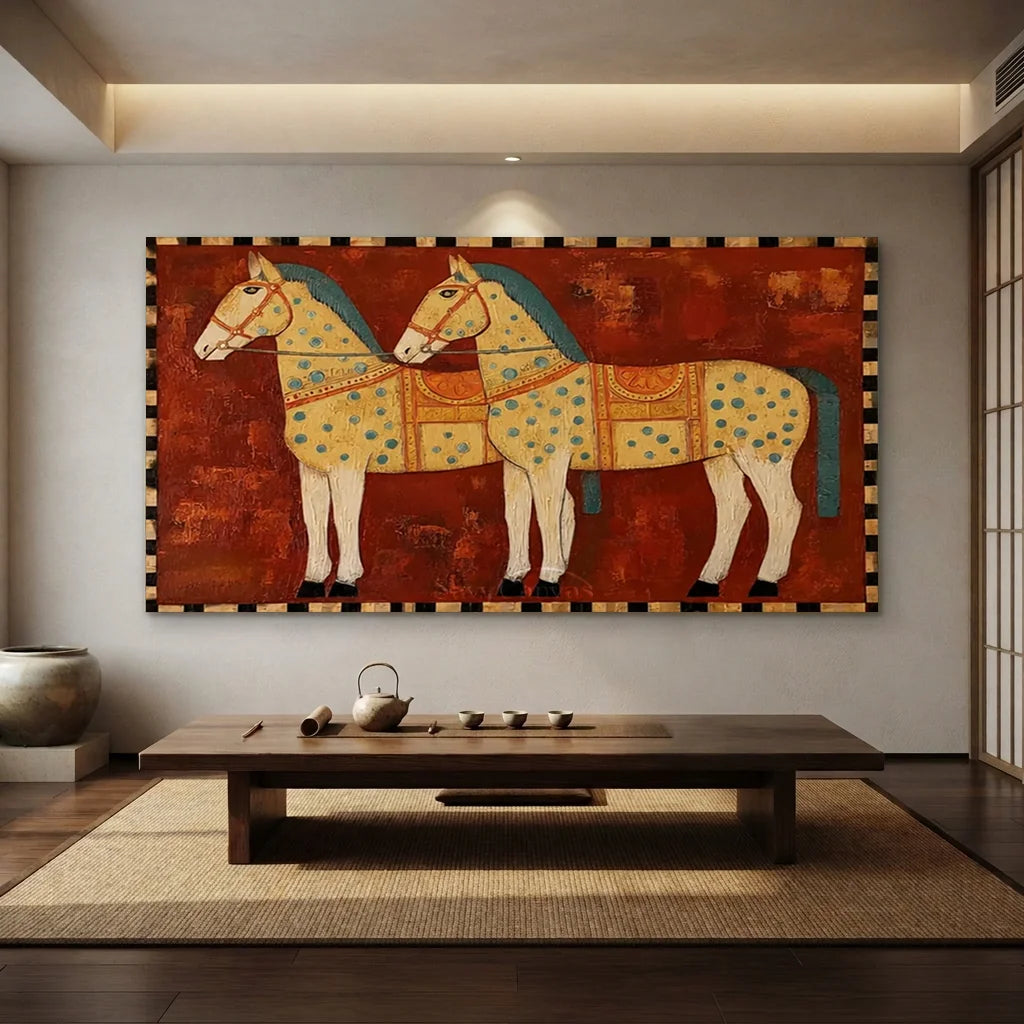 Handmade Expressionist Folk Art Patterned Horse Painting #SS 362