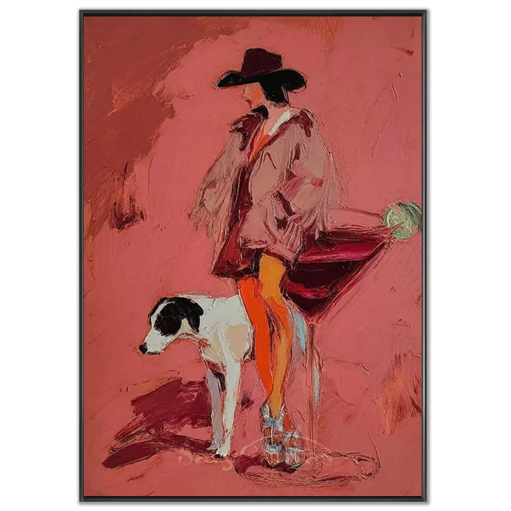 Handmade Cowgirl Oil Painting, Pink Art #SS 337