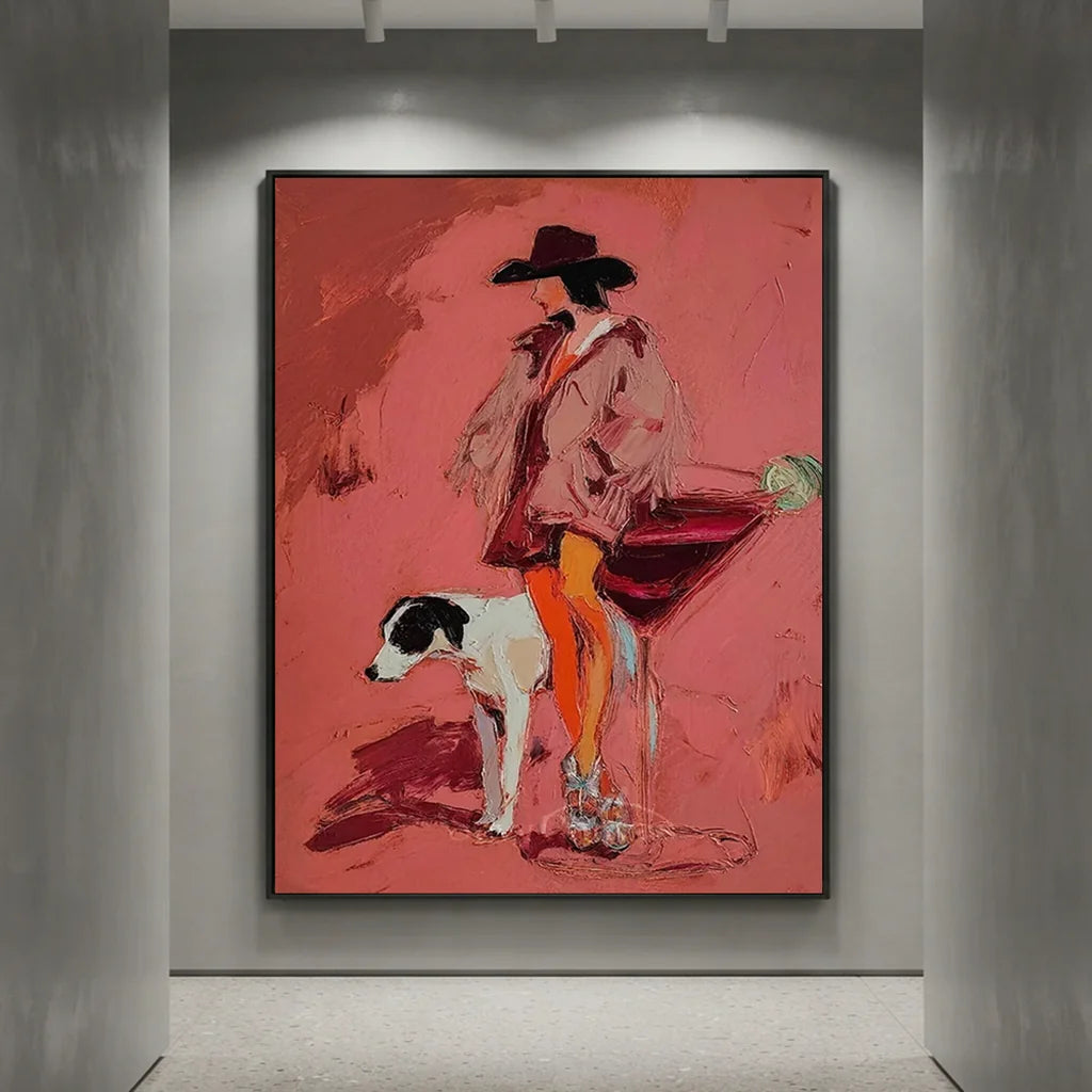 Handmade Cowgirl Oil Painting, Pink Art #SS 337