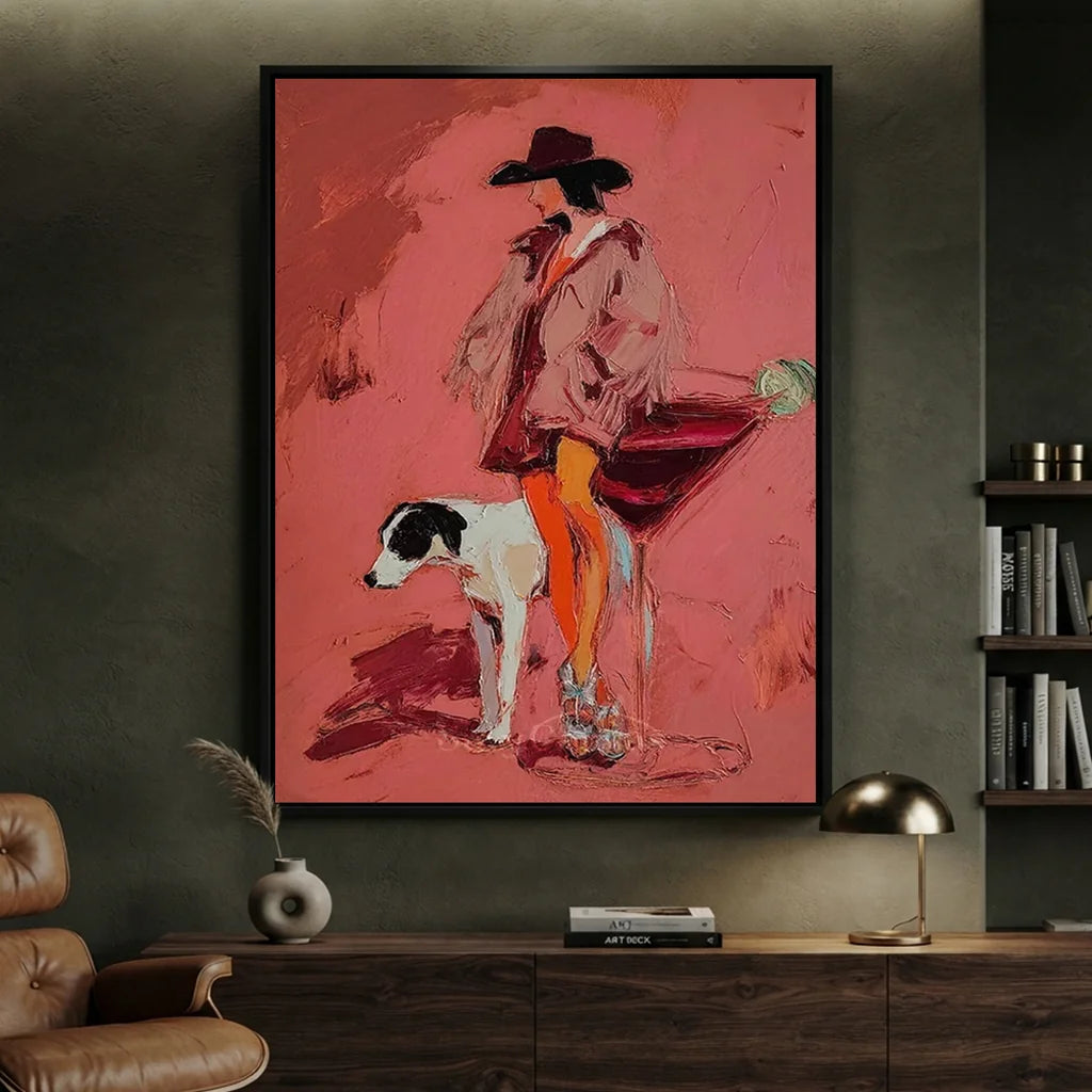 Handmade Cowgirl Oil Painting, Pink Art #SS 337