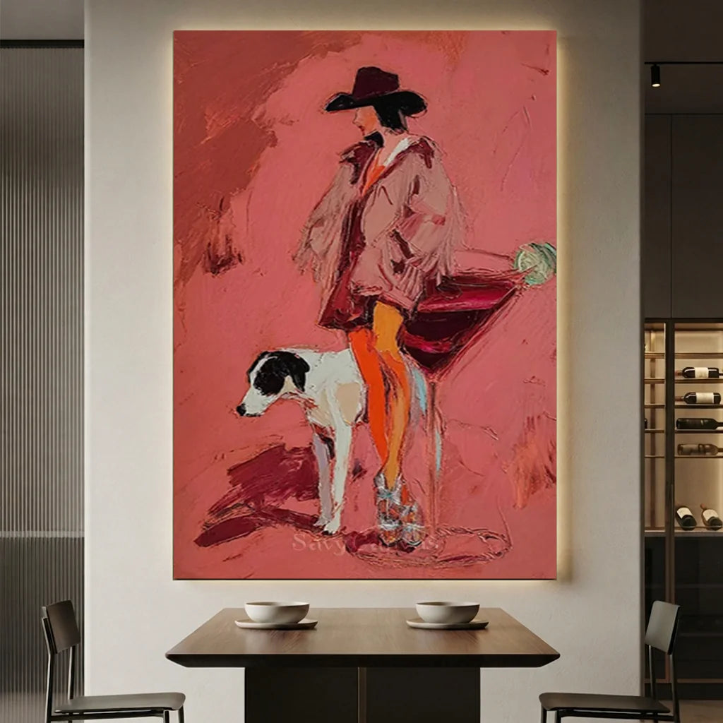 Handmade Cowgirl Oil Painting, Pink Art #SS 337