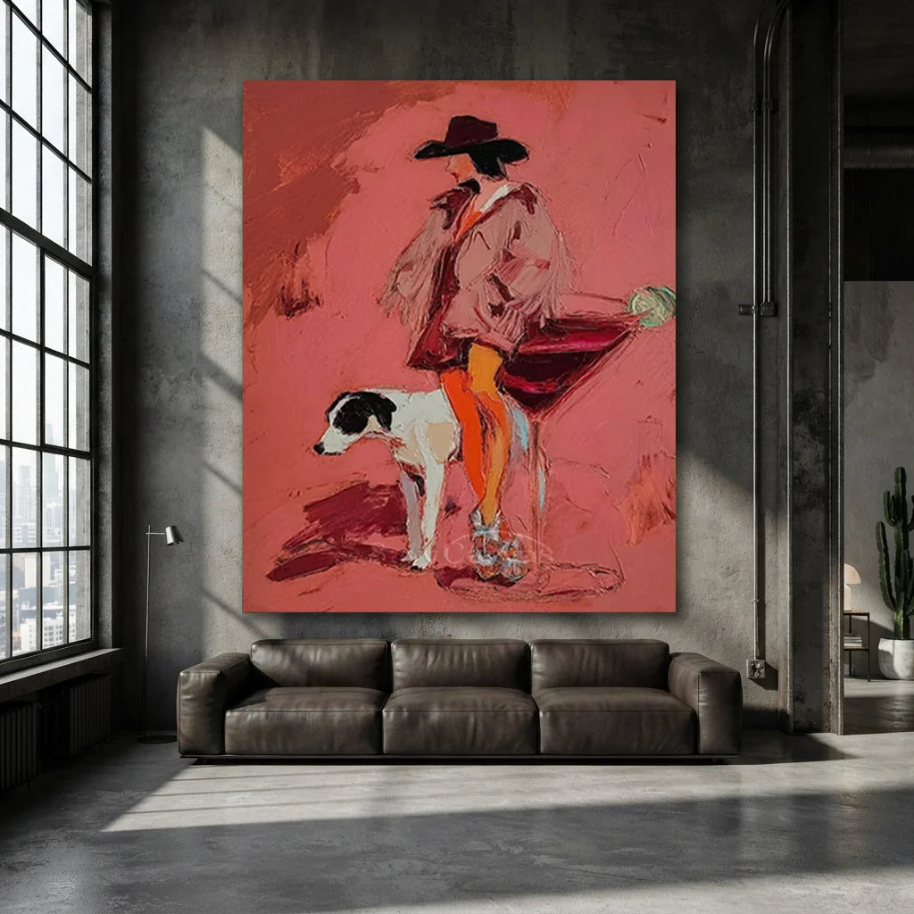 Handmade Cowgirl Oil Painting, Pink Art #SS 337