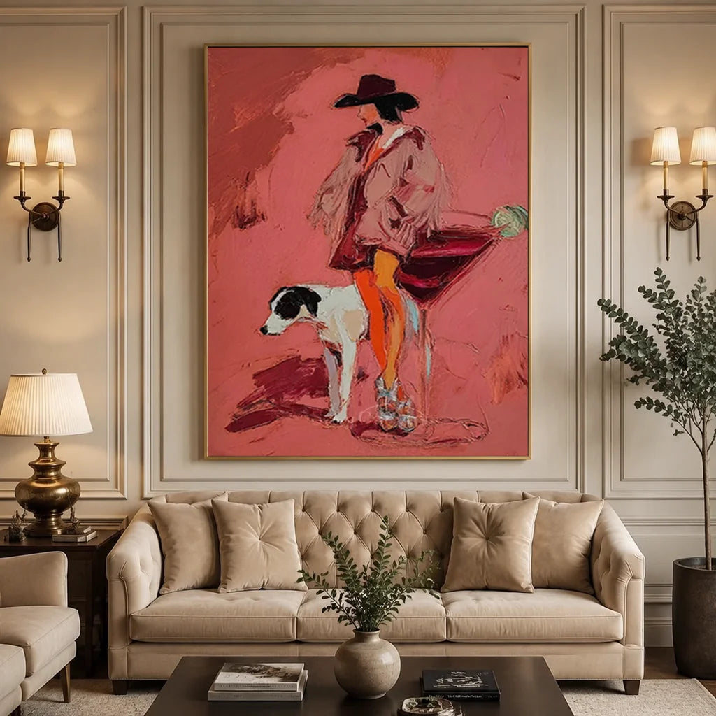 Handmade Cowgirl Oil Painting, Pink Art #SS 337