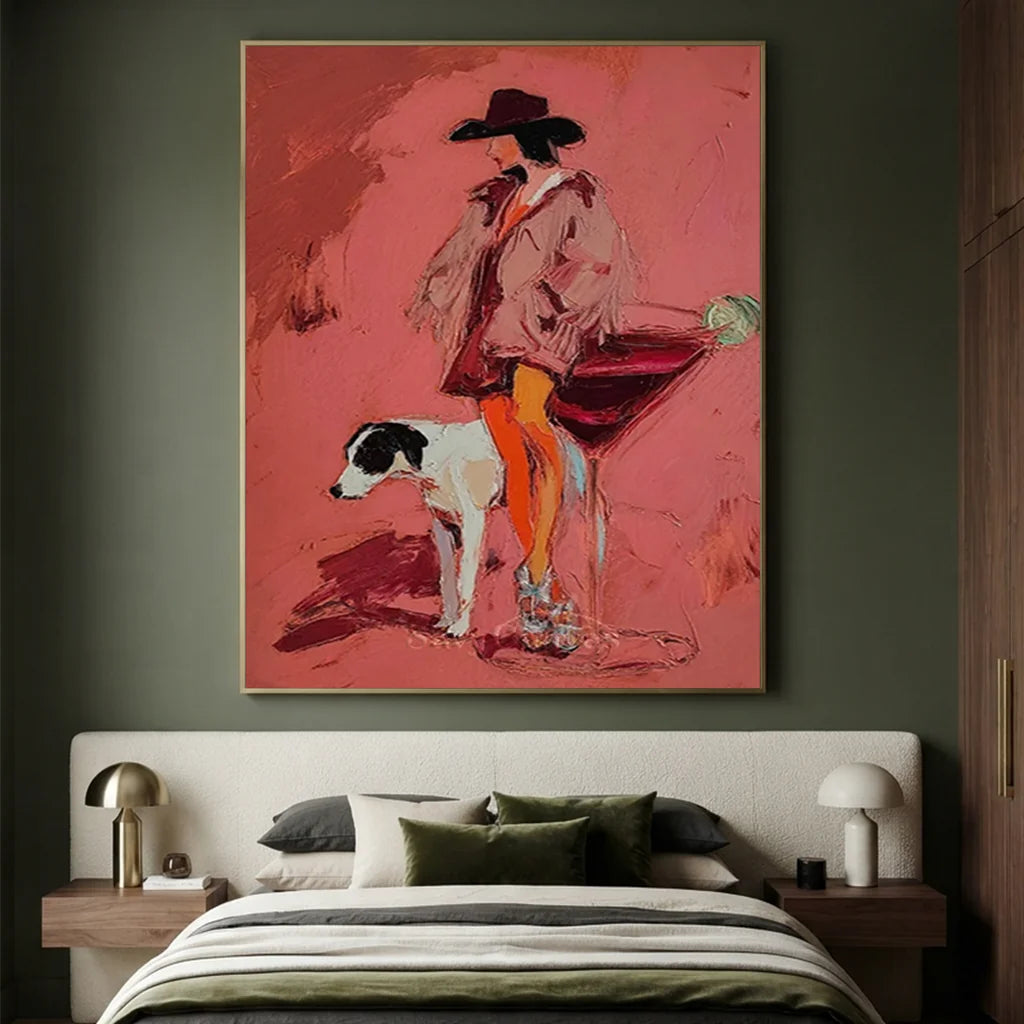 Handmade Cowgirl Oil Painting, Pink Art #SS 337