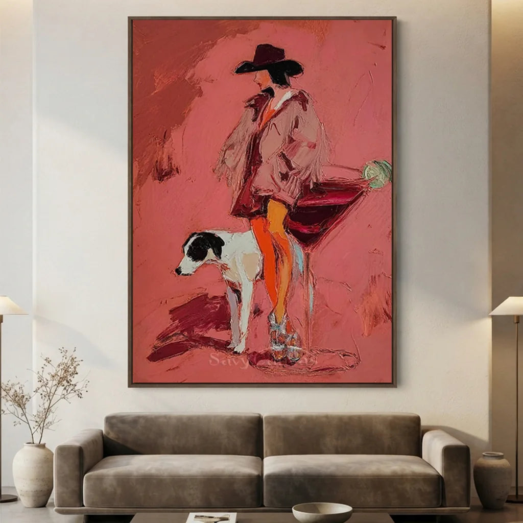 Handmade Cowgirl Oil Painting, Pink Art #SS 337