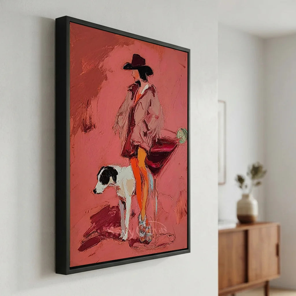 Handmade Cowgirl Oil Painting, Pink Art #SS 337