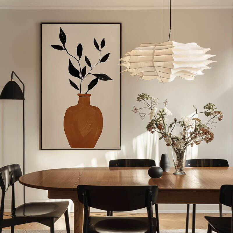 Terracotta Vase & Black Leaf Art | Modern Neutral Wall Decor