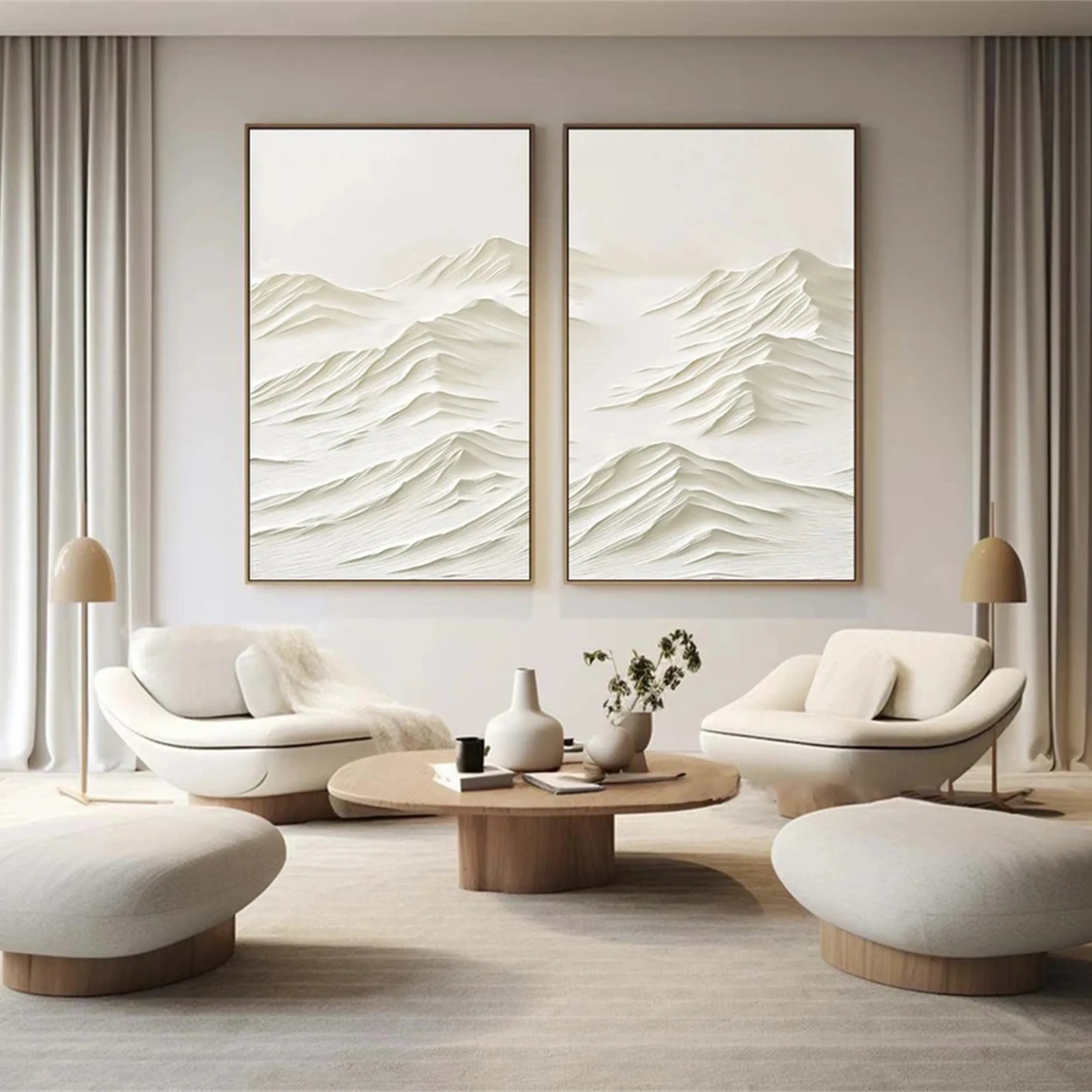 Textured Plaster Art Set of 2 | Minimalist Mountain Paintings #JJ 414