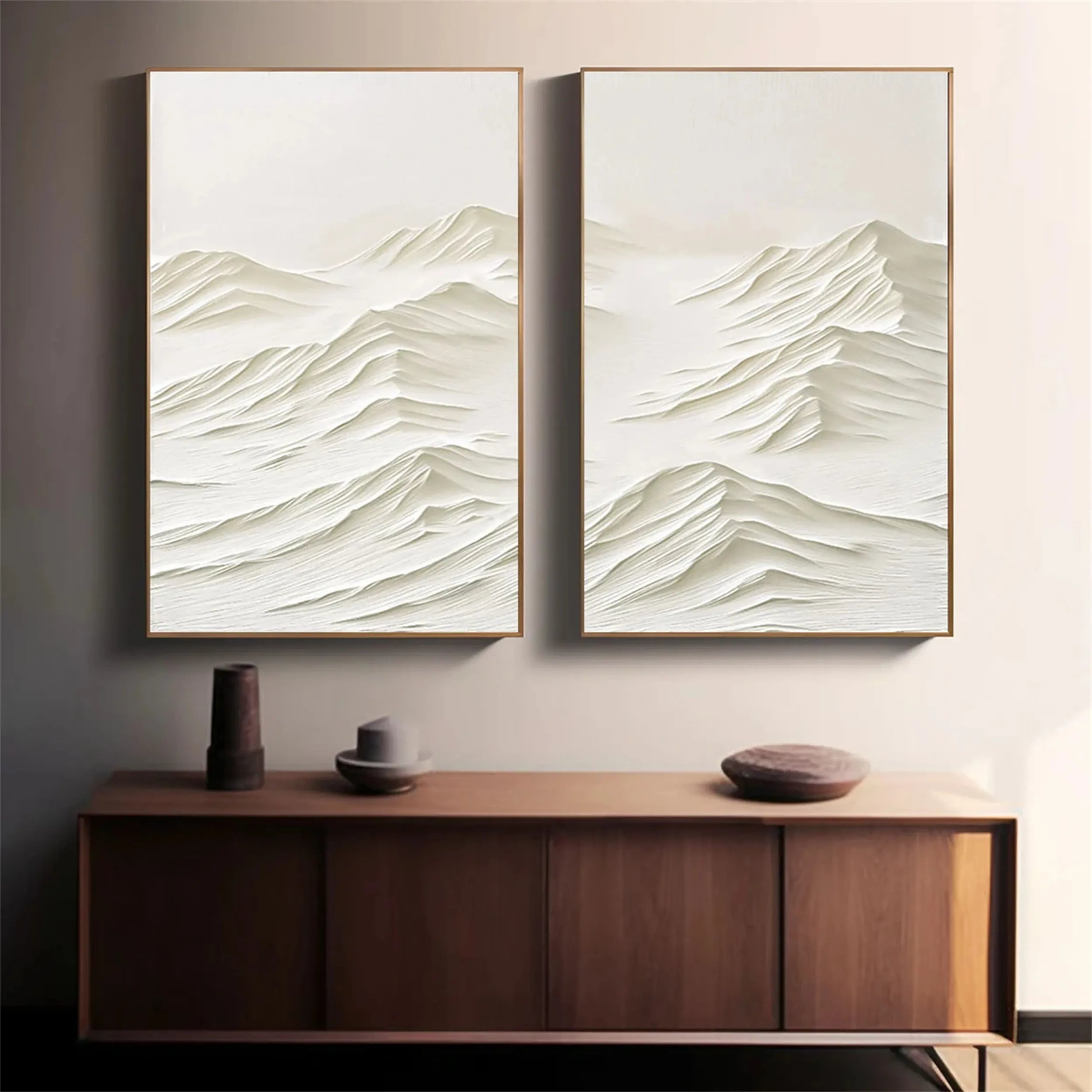Textured Plaster Art Set of 2 | Minimalist Mountain Paintings #JJ 414