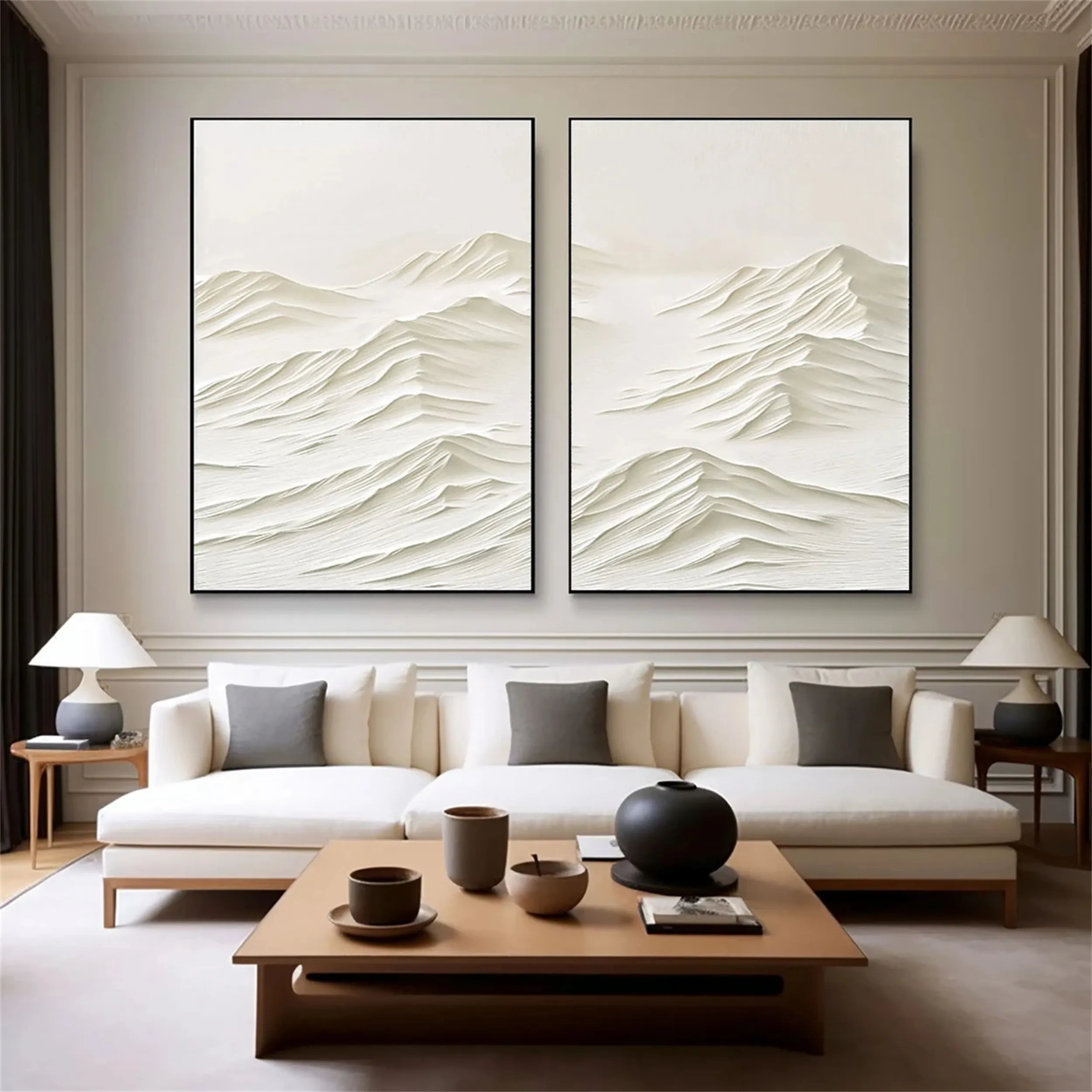 Textured Plaster Art Set of 2 | Minimalist Mountain Paintings #JJ 414