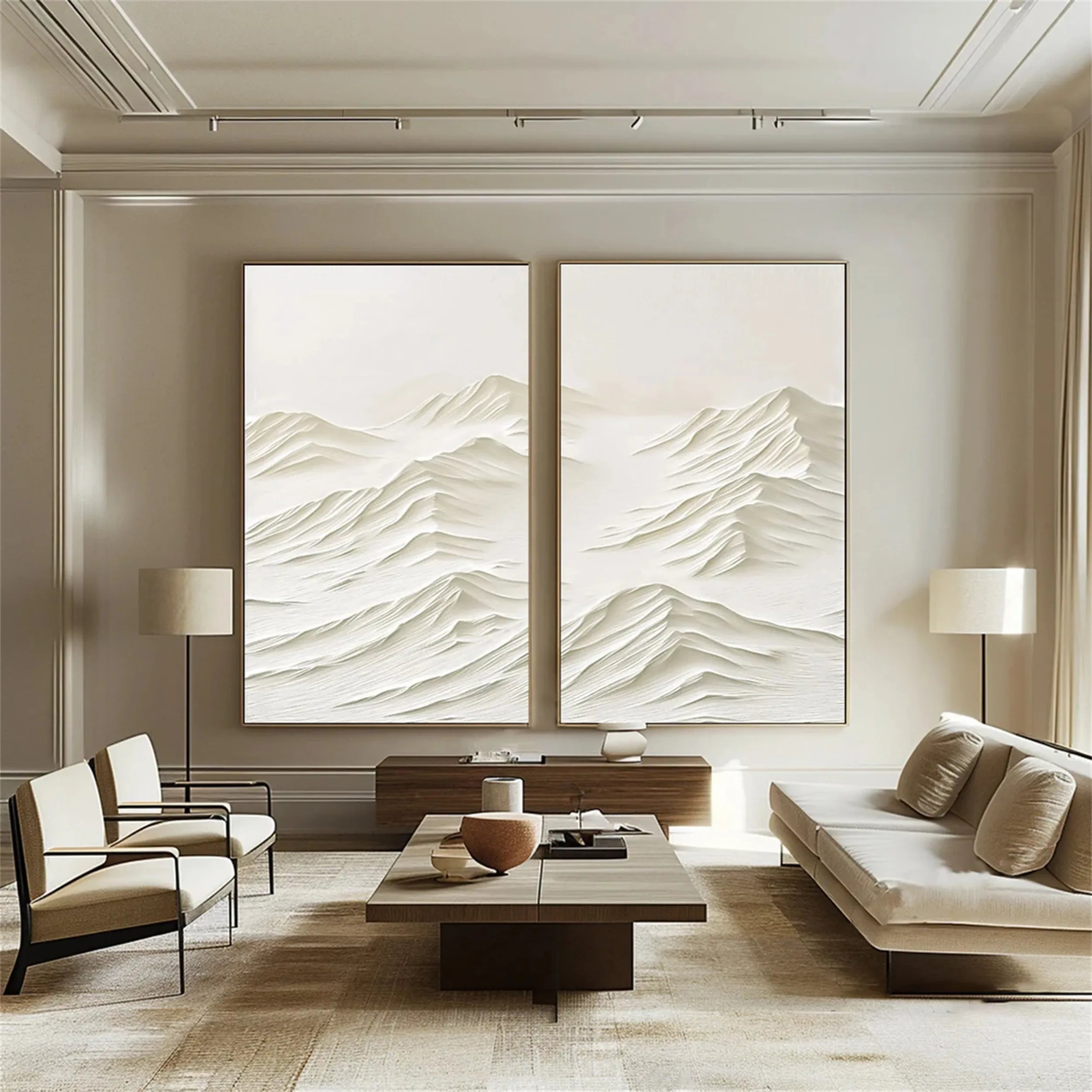 Textured Plaster Art Set of 2 | Minimalist Mountain Paintings #JJ 414