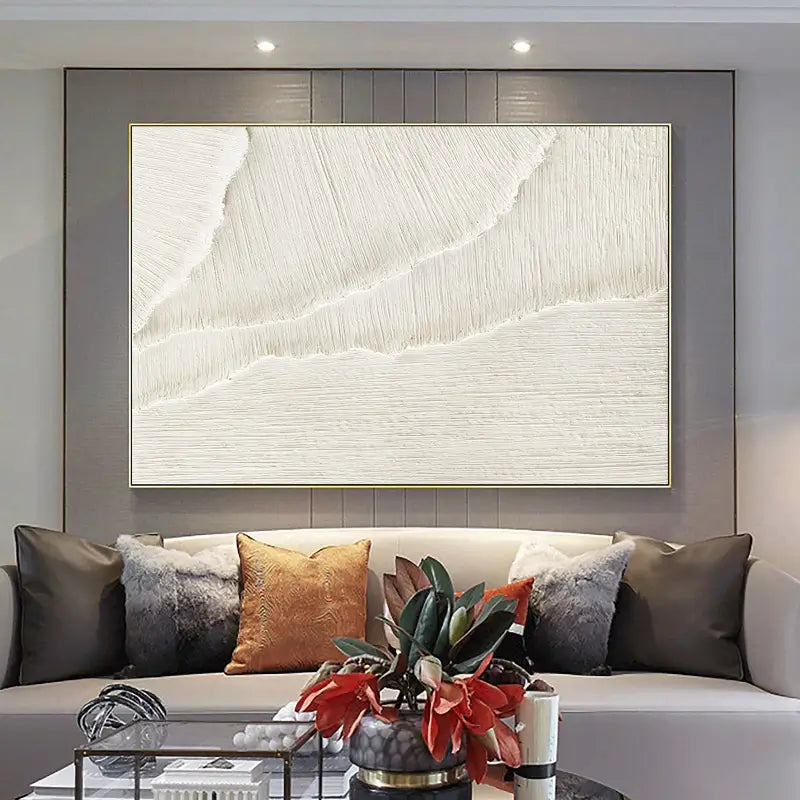 3D White Dune/Coastline Abstract - Textured Dimensional Oil Painting