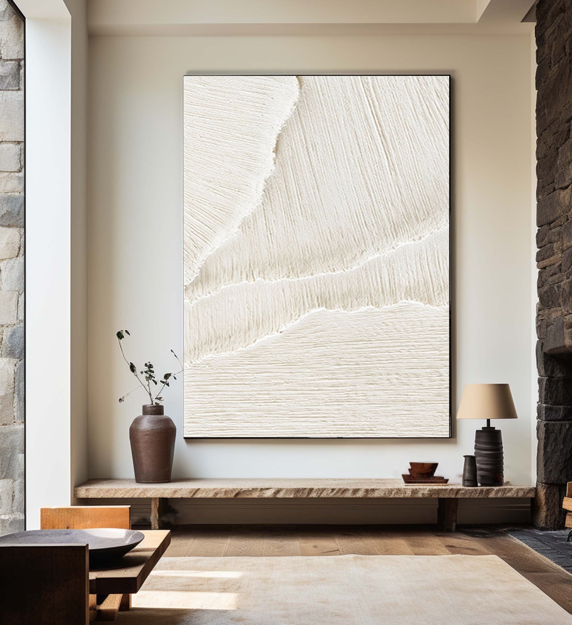 Large White Texture Artwork: Minimal Abstract Wall Decor #ZZ 143