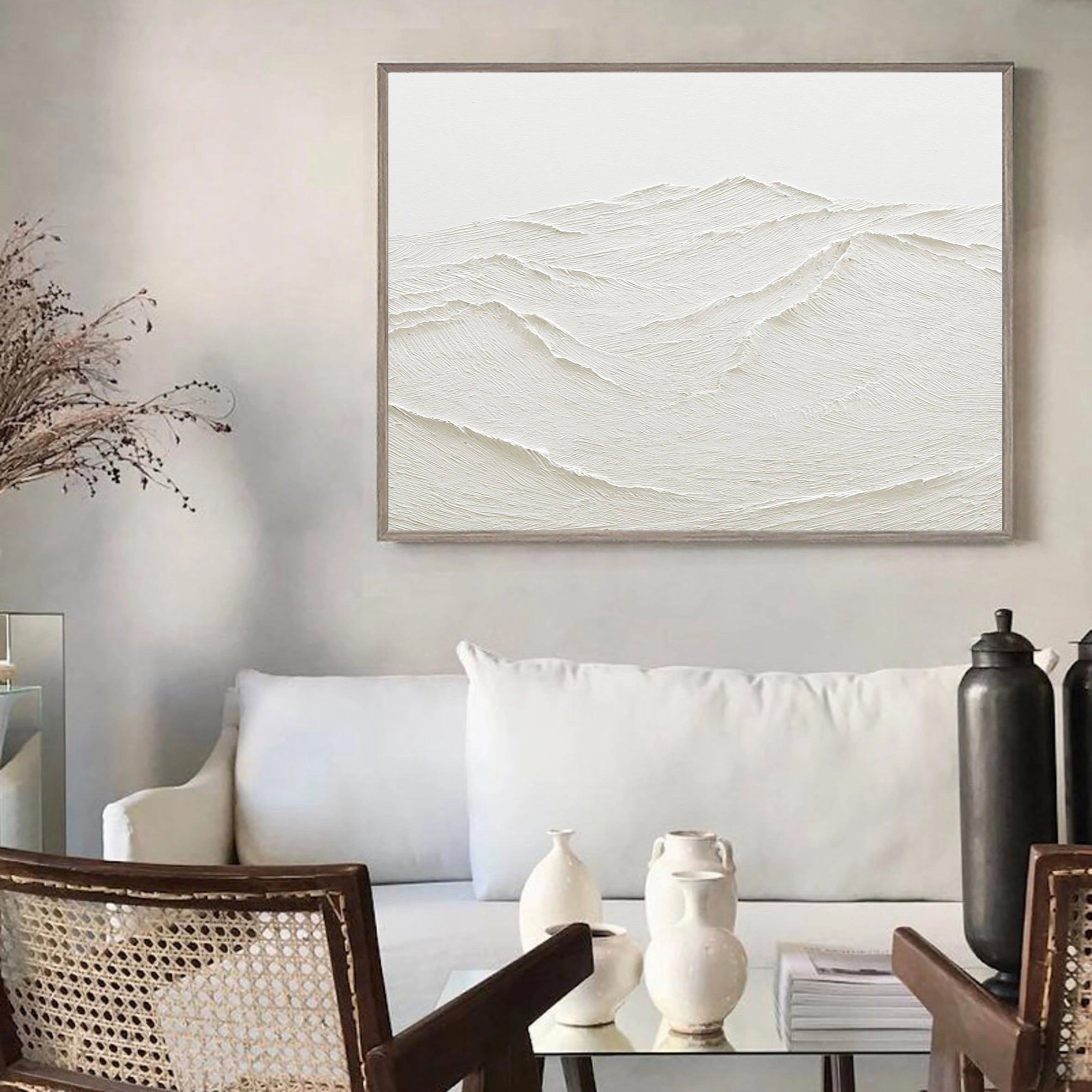 Hand-Crafted Plaster Wall Art - White Textured Minimalist Painting #JJ 363