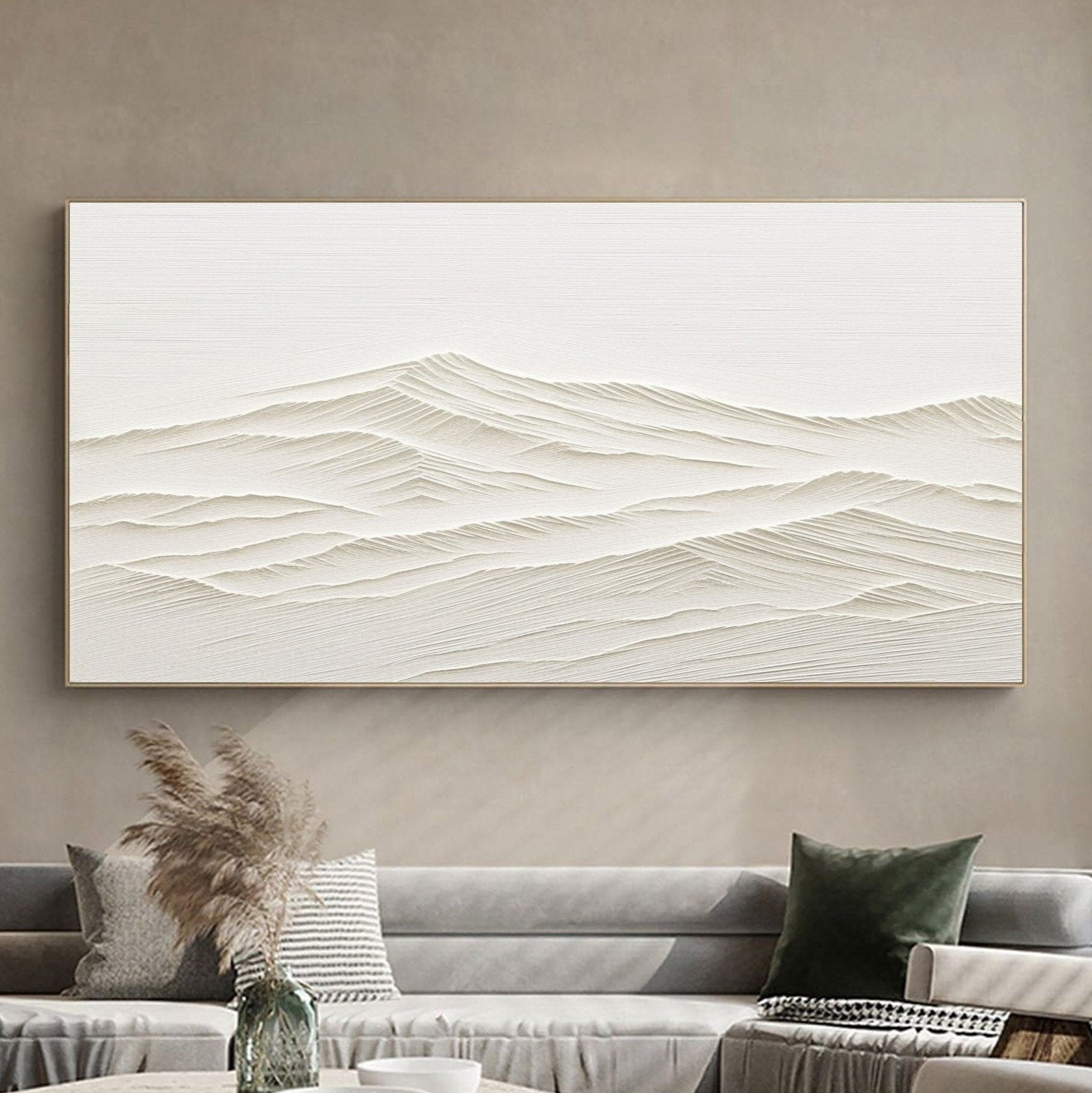 White Hand-Textured Abstract Art - Minimalist Plaster Canvas