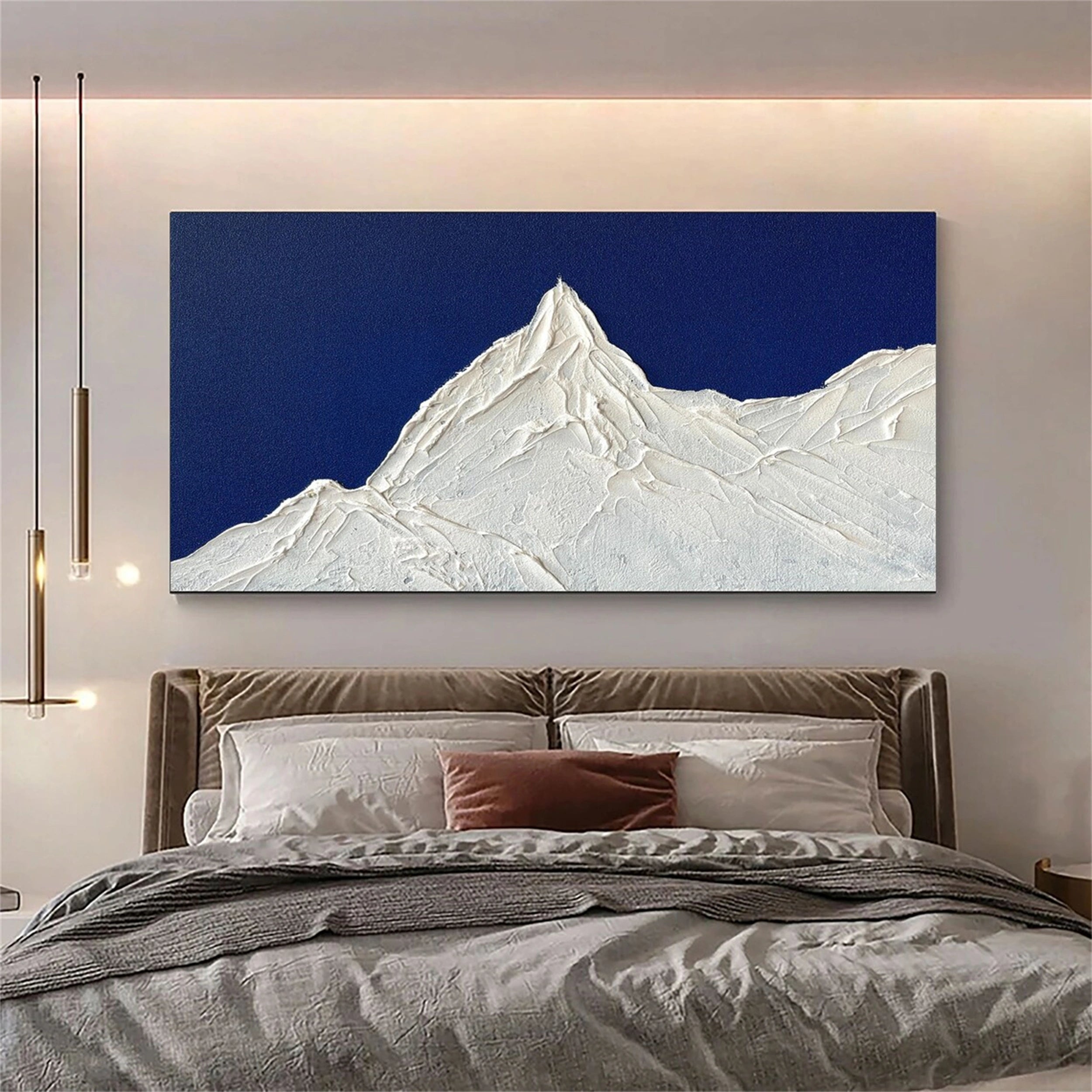 Minimalist White Mountain Hand-Painted Oil Art | Modern Abstract Landscape