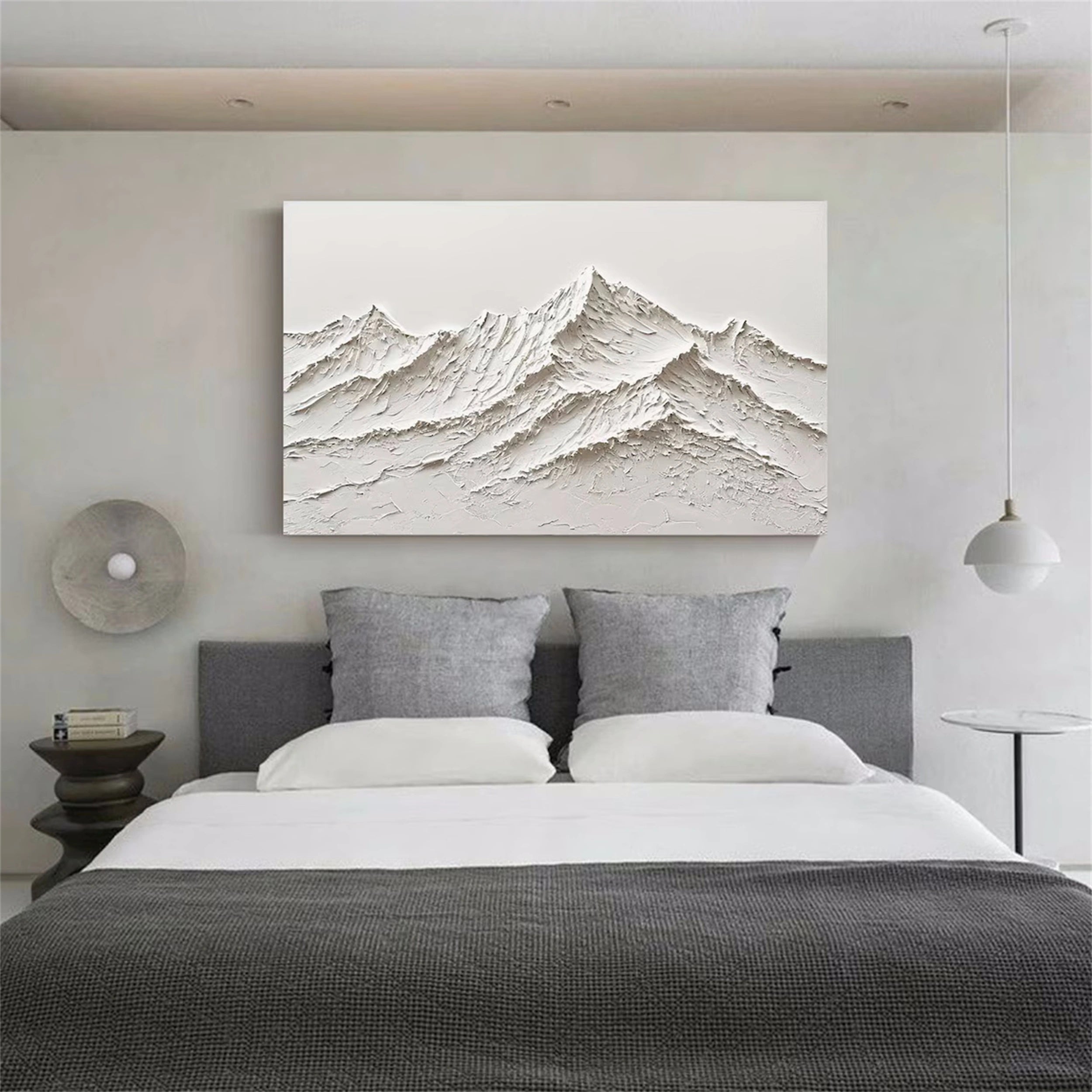 Modern White Rolling Hills Art - Textured Landscape Wall Decor #JJ 366