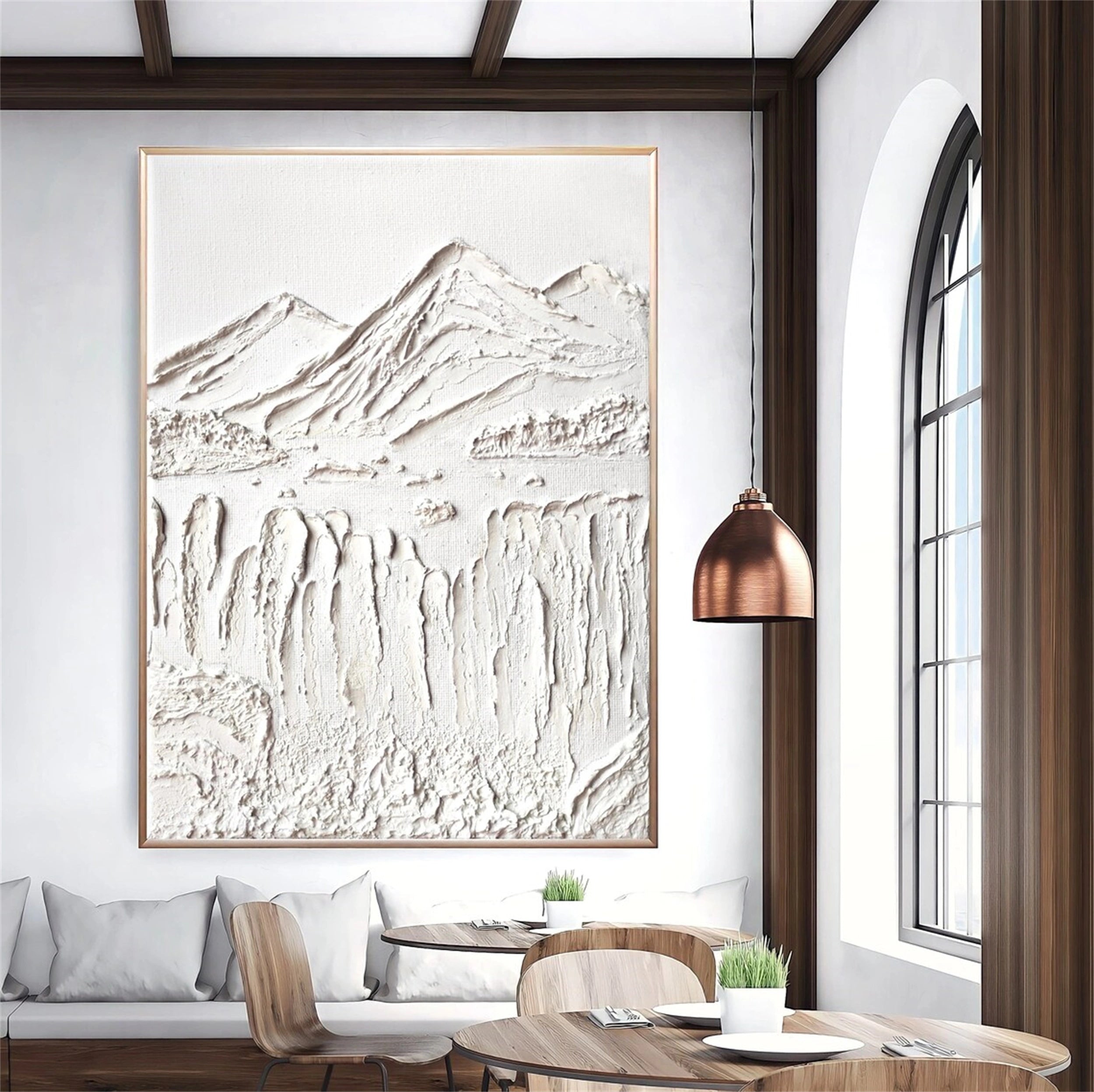 Original Textured Canvas Painting - Serene White Mountain Peaks
