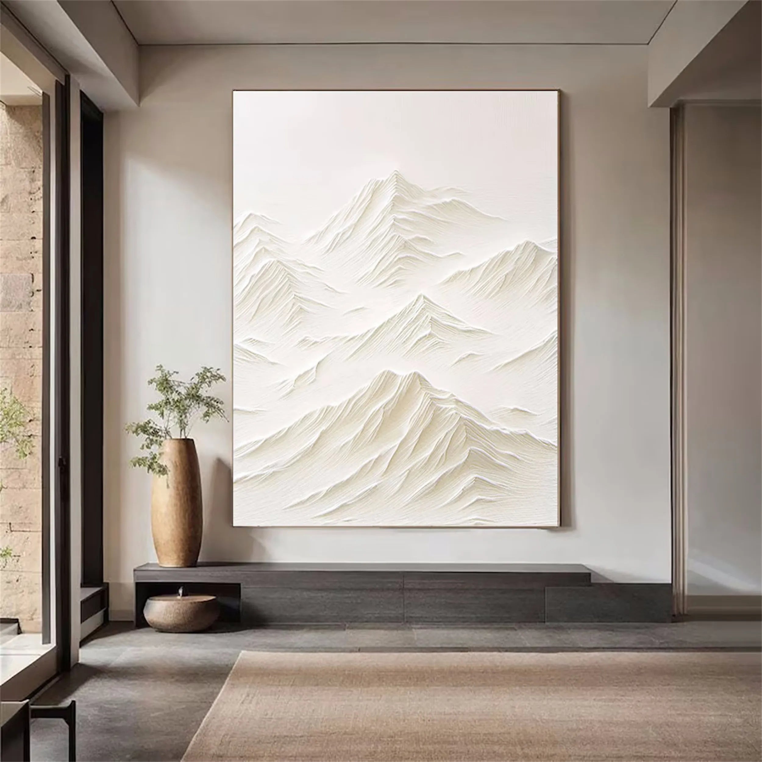 Contemporary White Mountain Plaster Art - Minimalist Home Decor