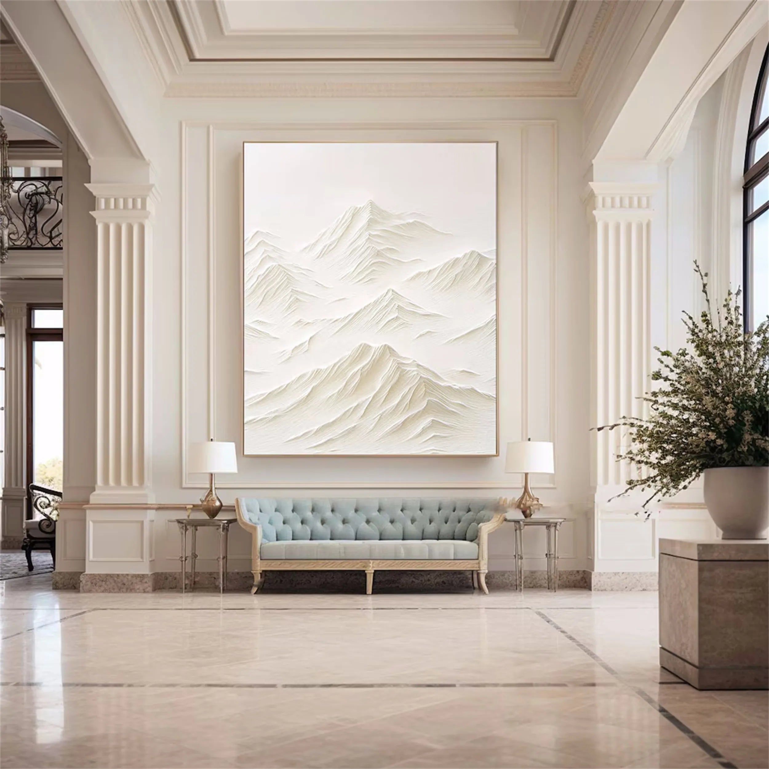 Abstract White Mountain Sculpture Art - Textured Canvas Decor #JJ 354