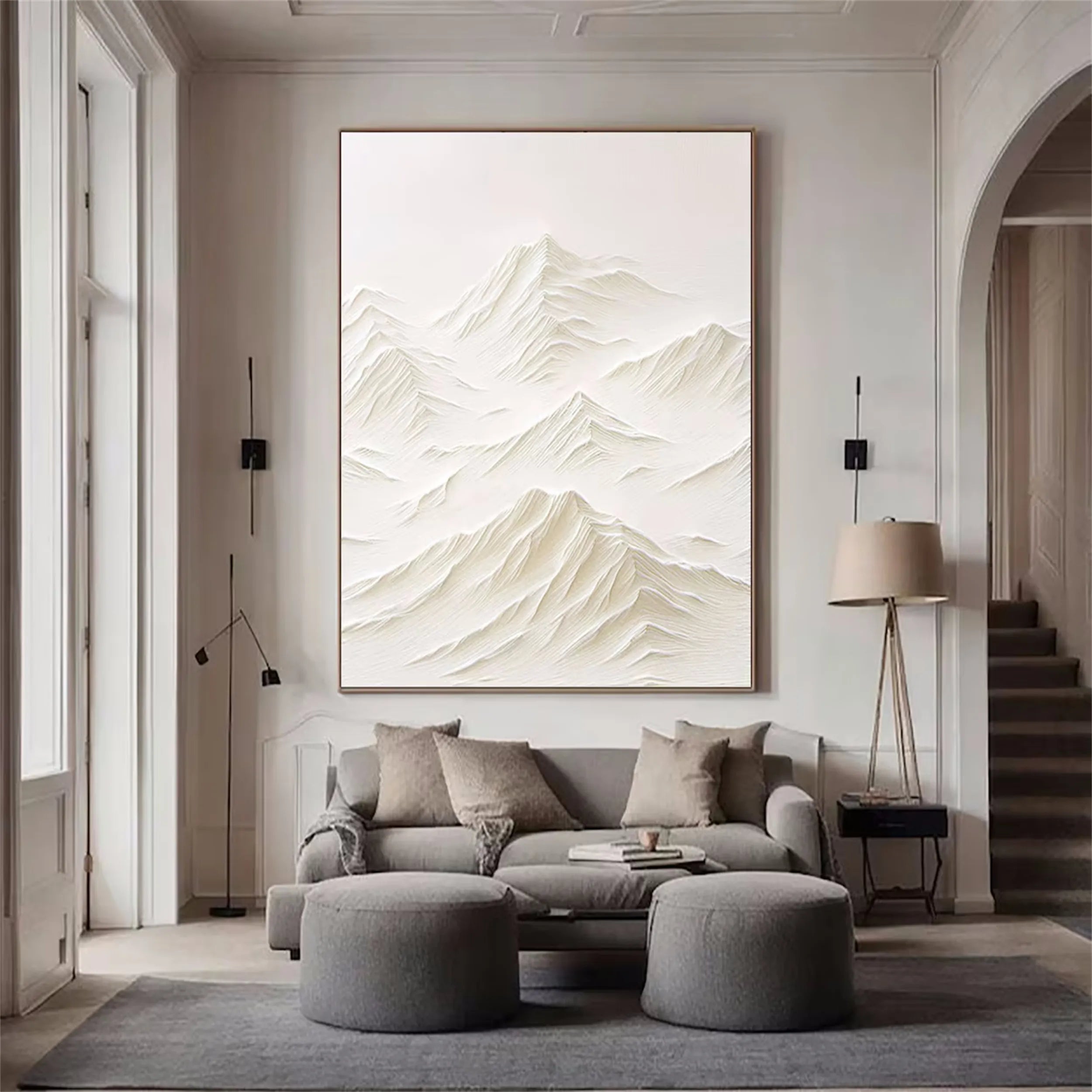 Abstract White Mountain Sculpture Art - Textured Canvas Decor #JJ 354