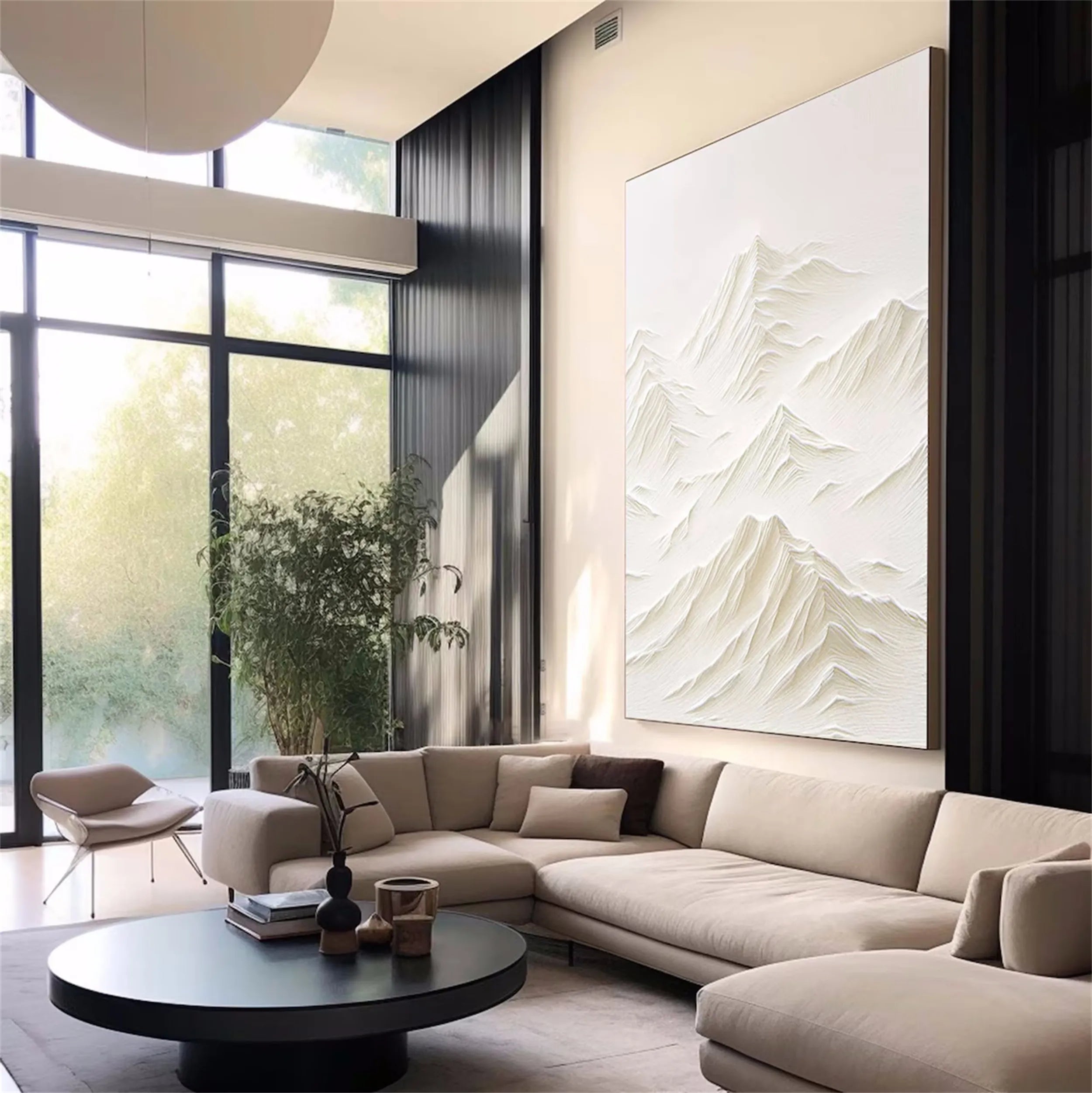 Abstract White Mountain Sculpture Art - Textured Canvas Decor #JJ 354