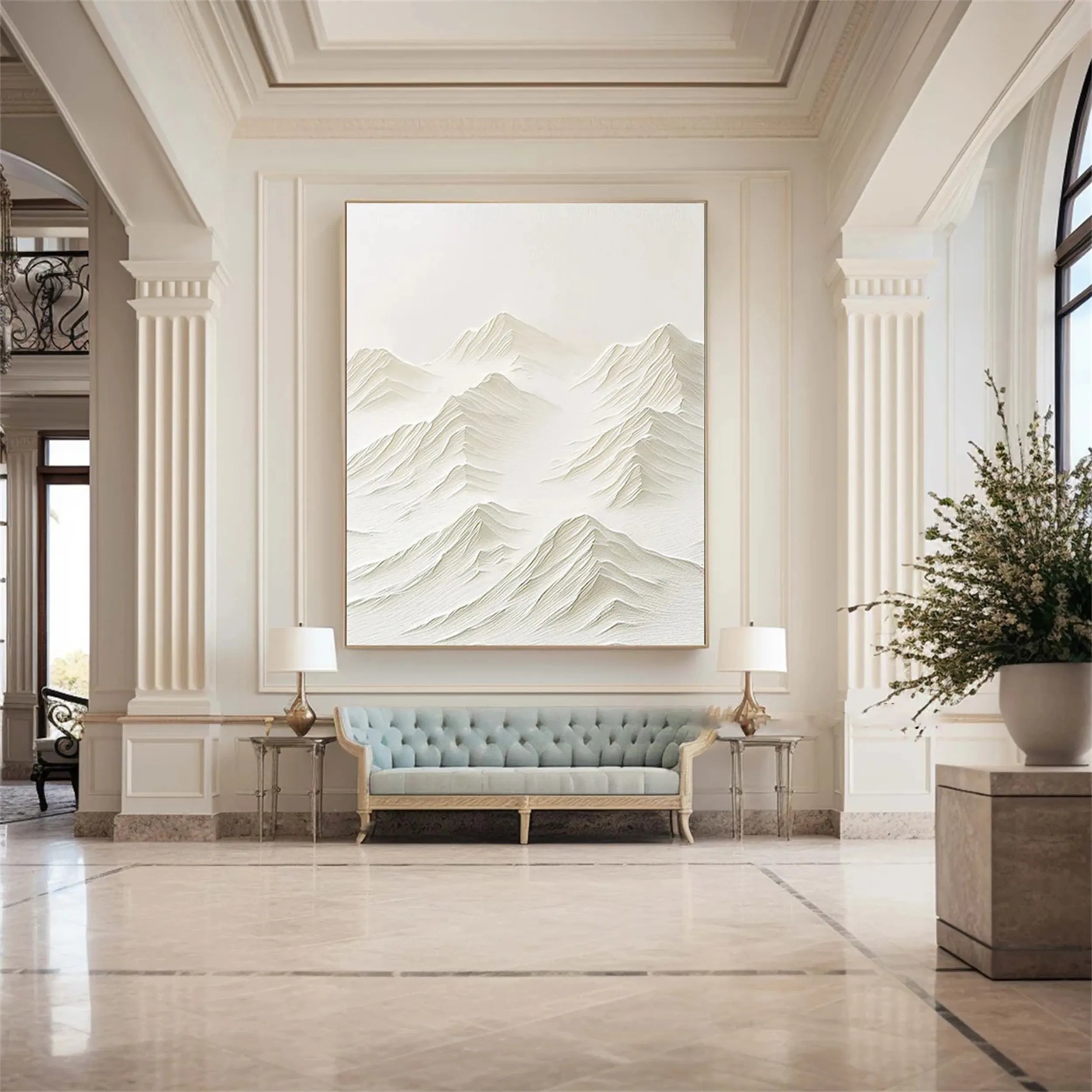 Textured White Mountain Painting | Minimalist Abstract Landscape Art #JJ 095