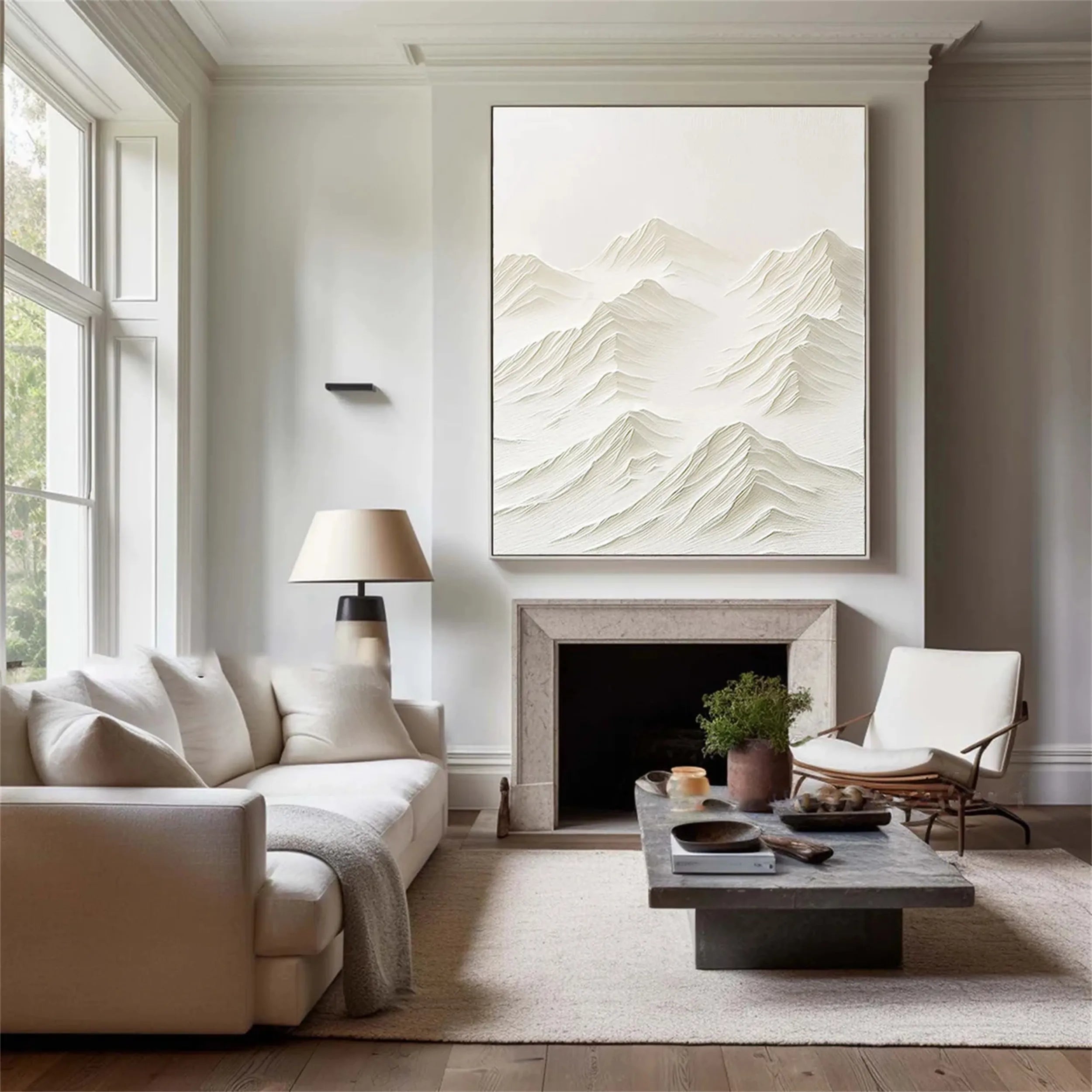 Textured White Mountain Painting | Minimalist Abstract Landscape Art #JJ 095