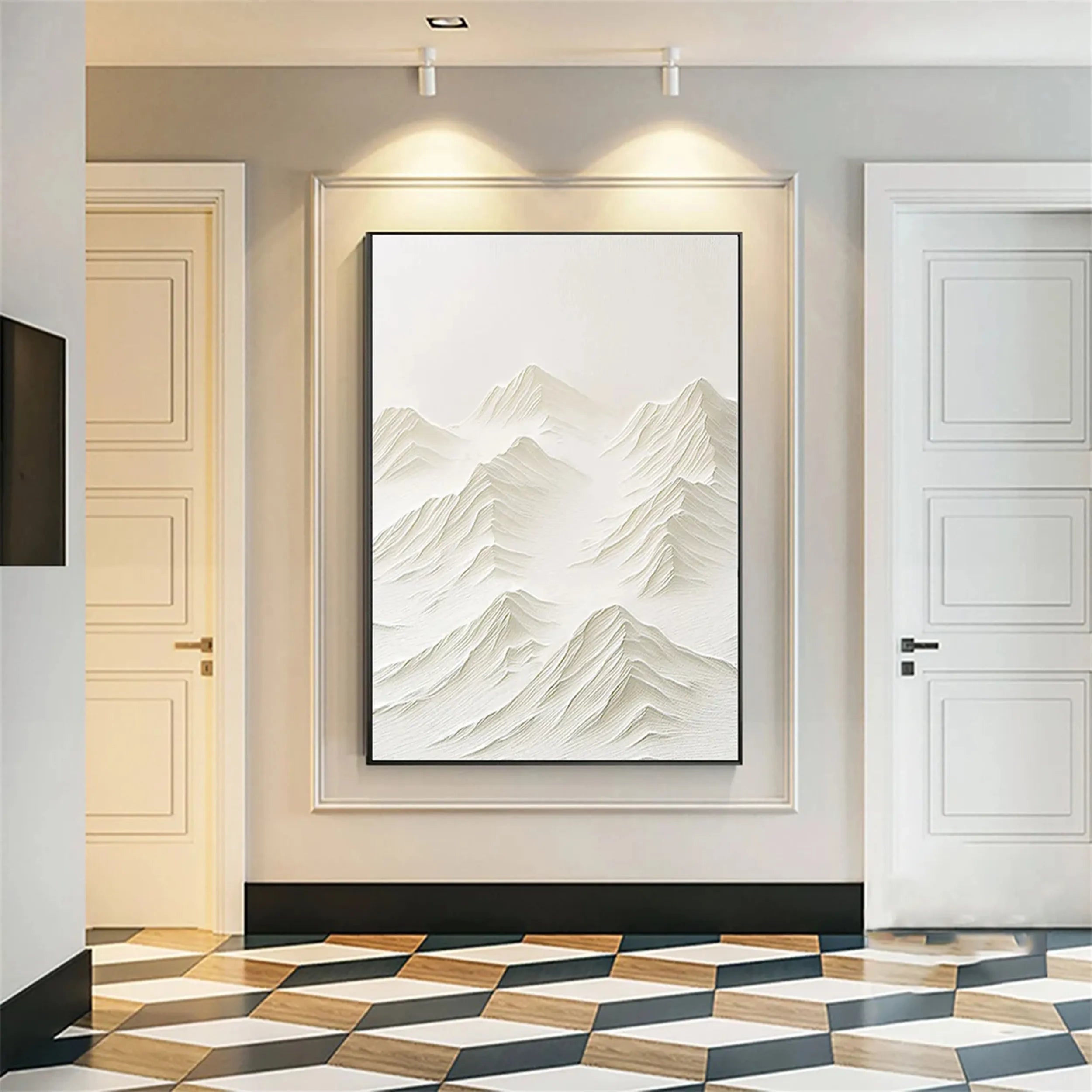 Textured White Mountain Painting | Minimalist Abstract Landscape Art #JJ 095