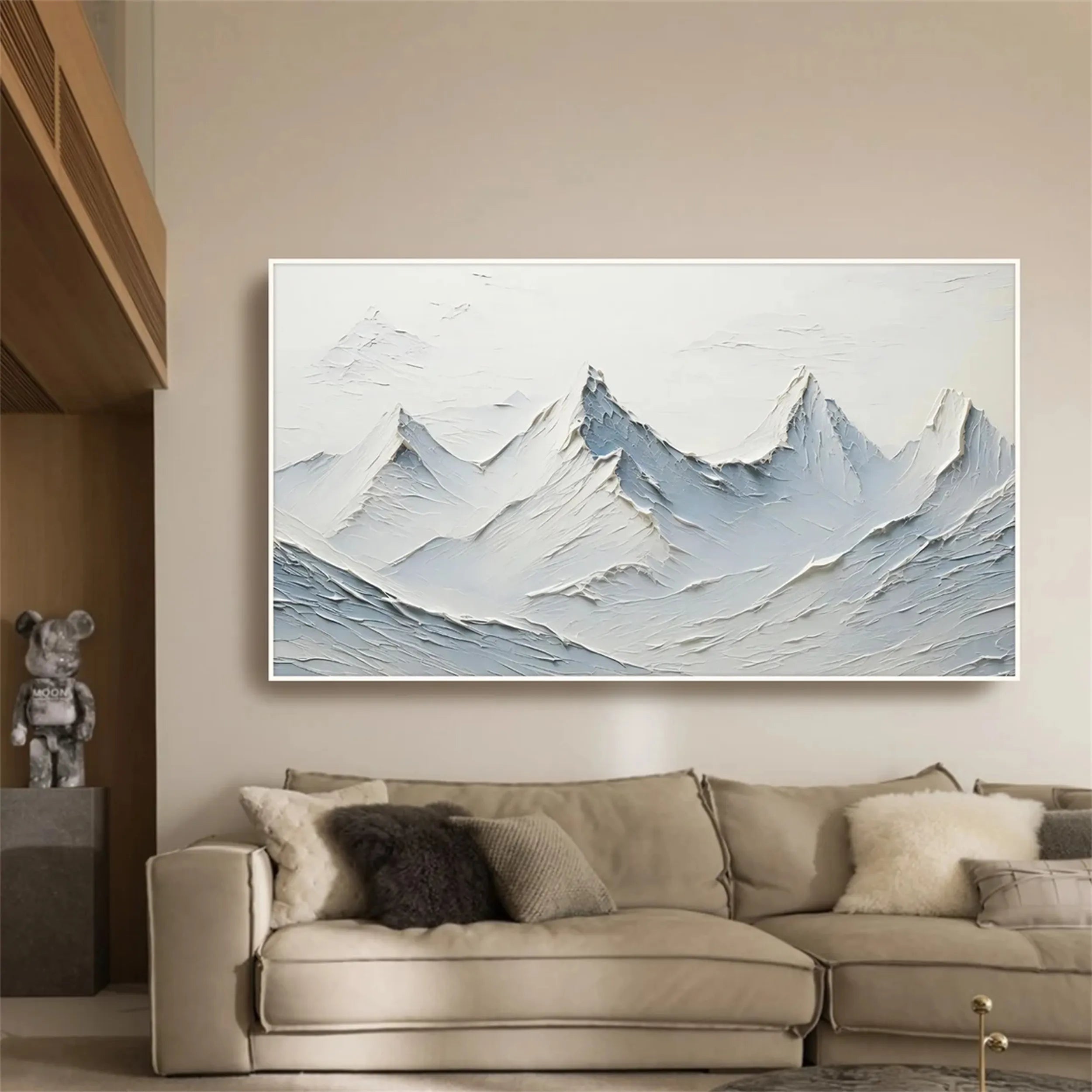 3D White Mountain Art - Modern Sculptural Plaster Canvas