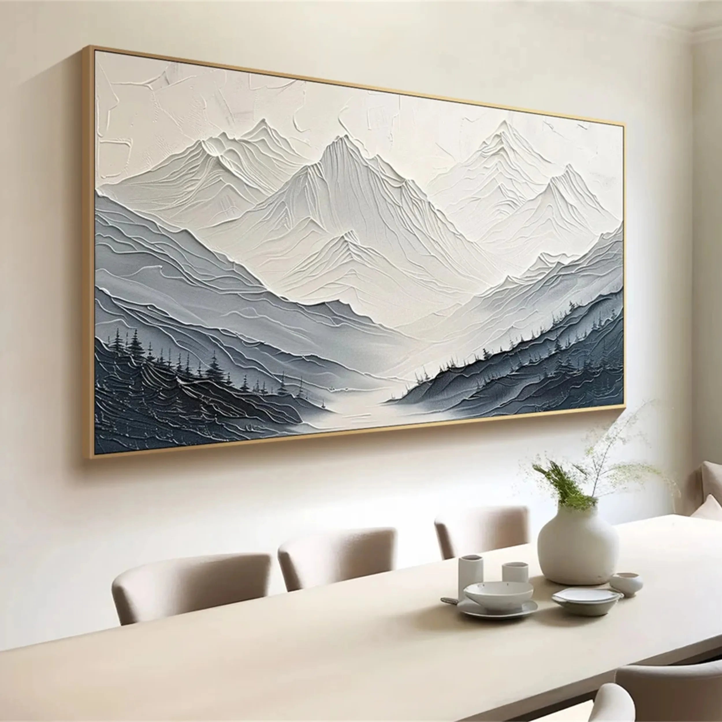 Textured Mountain & Forest Painting - Modern Abstract Landscape #JJ 379