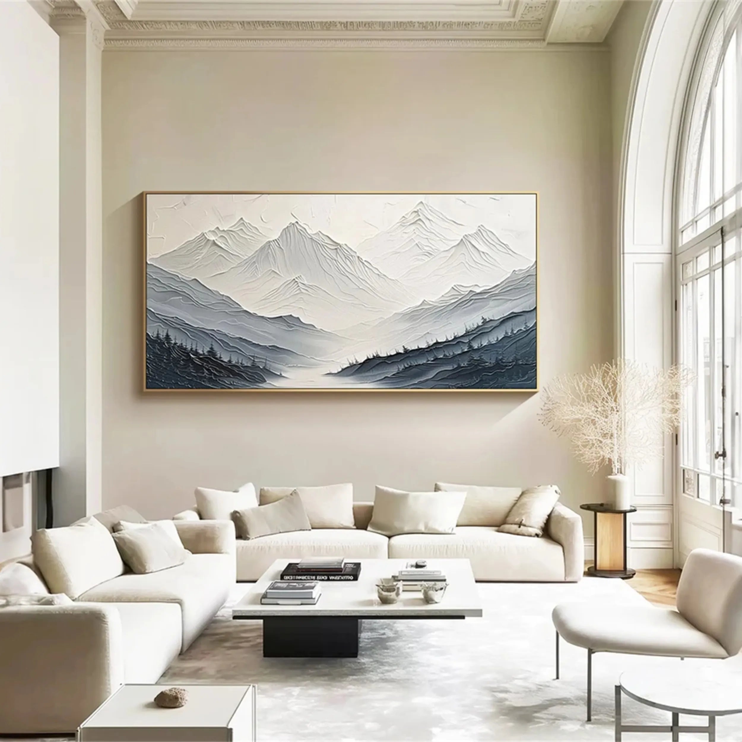 Textured Mountain & Forest Painting - Modern Abstract Landscape #JJ 379