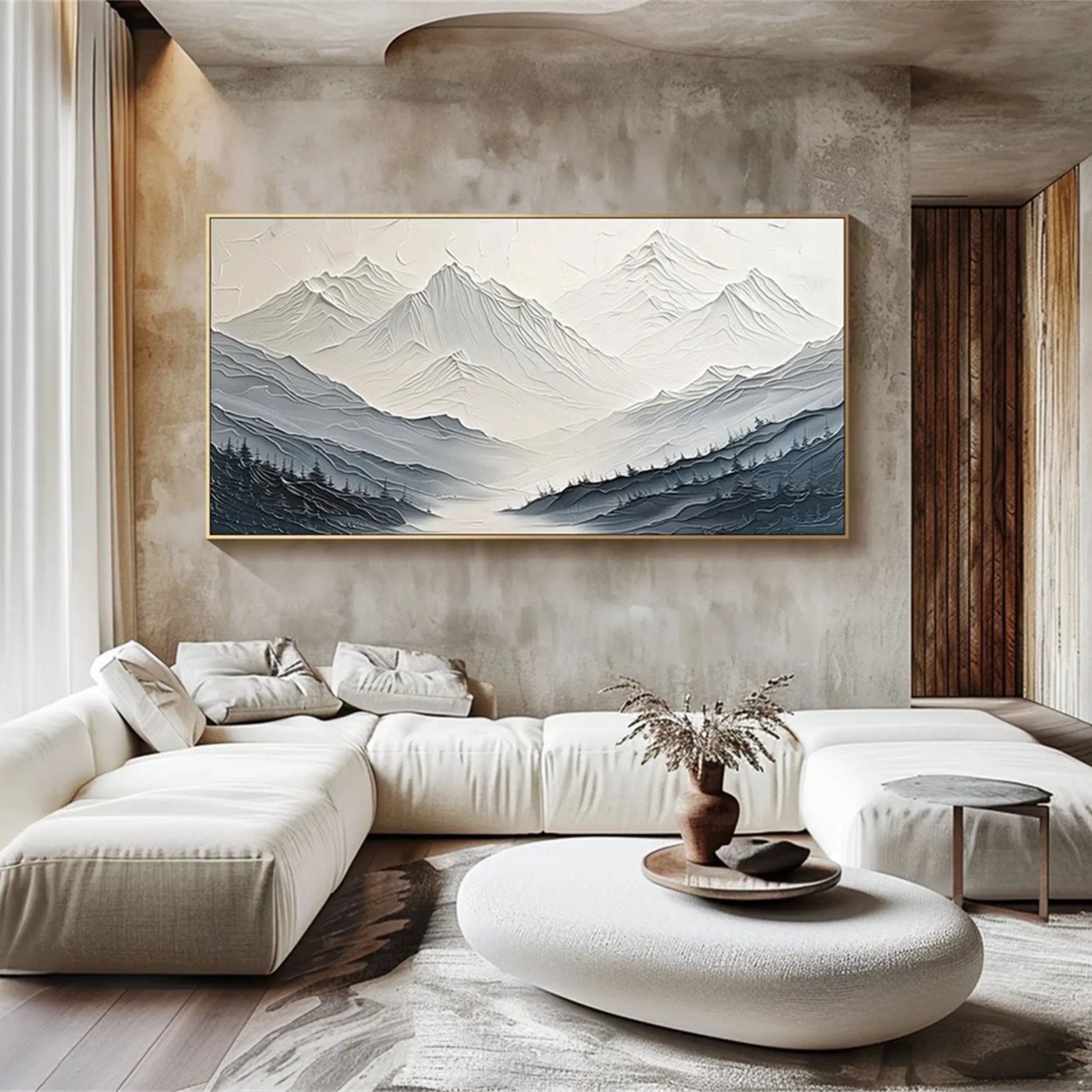 Textured Mountain & Forest Painting - Modern Abstract Landscape #JJ 379