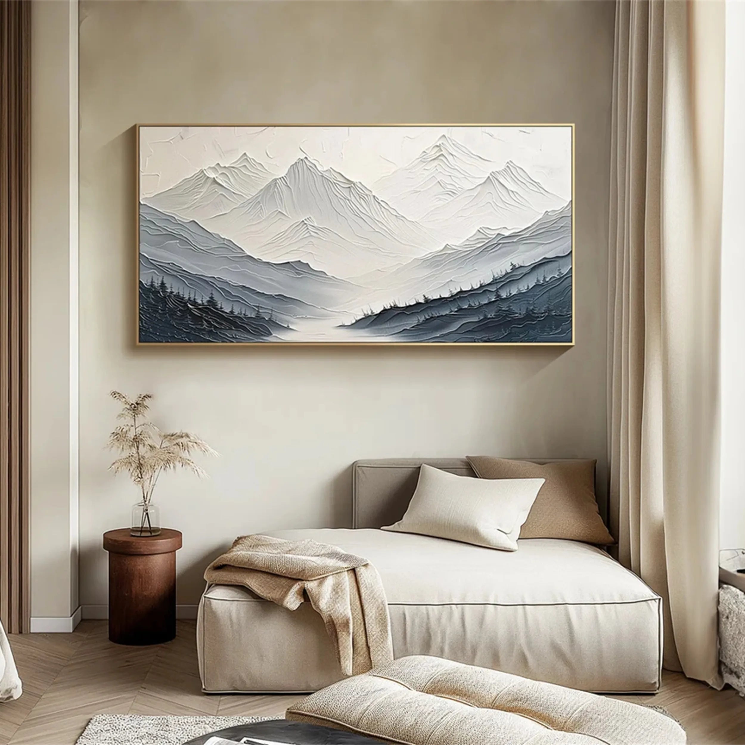 Textured Mountain & Forest Painting - Modern Abstract Landscape #JJ 379
